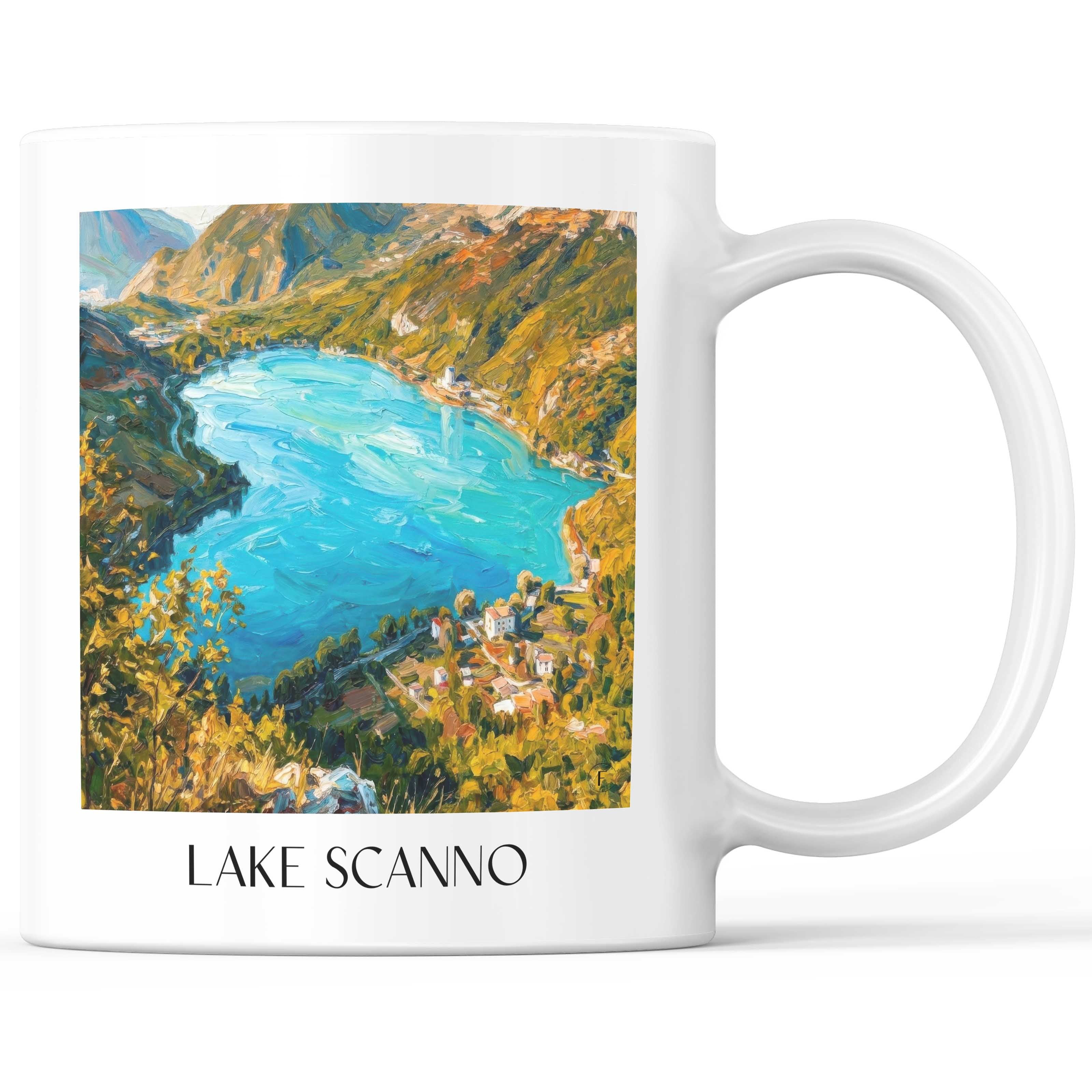 Lago di Scanno Kaffeebecher - Abruzzen - Italien Becher - Kaffeetasse im Ölgemälde Stil