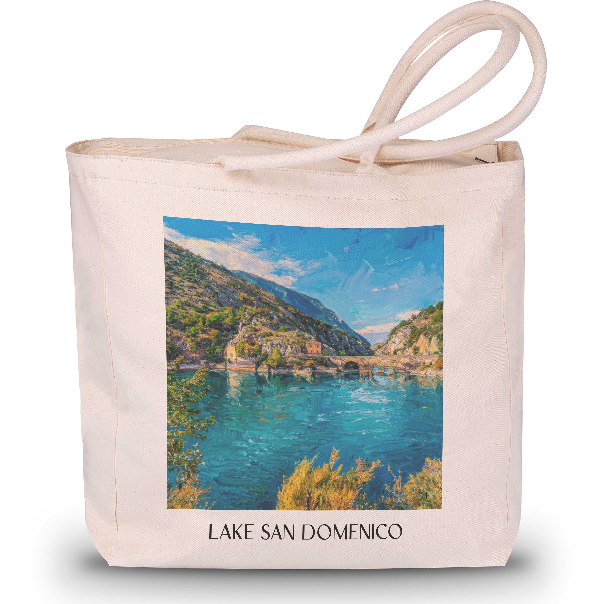 Lago di San Domenico Shopping Tasche - Villalago - Italien Tote Bag - Einkaufstasche im Ölgemälde Stil
