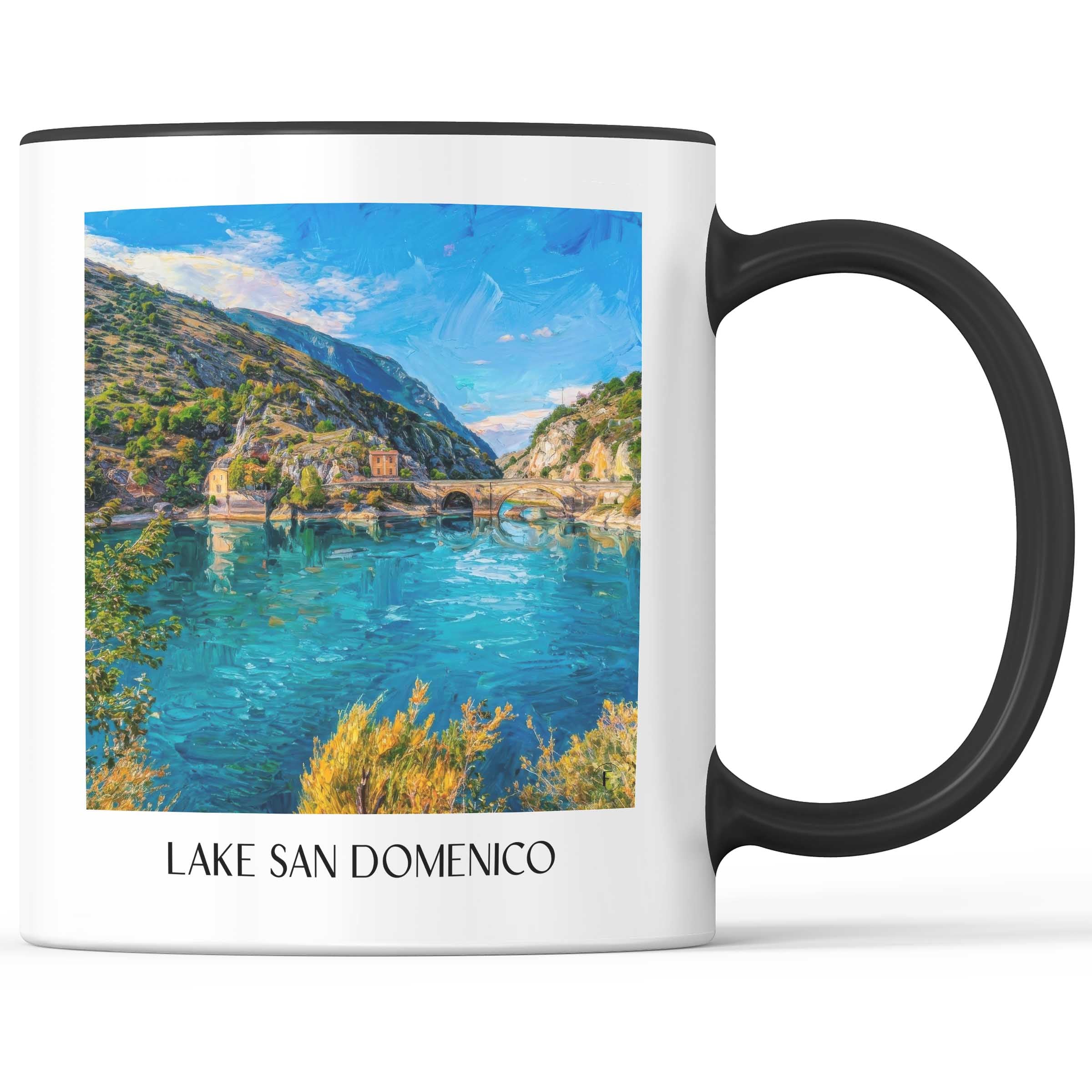 Lago di San Domenico Kaffeebecher - Villalago - Italien Becher - Kaffeetasse im Ölgemälde Stil