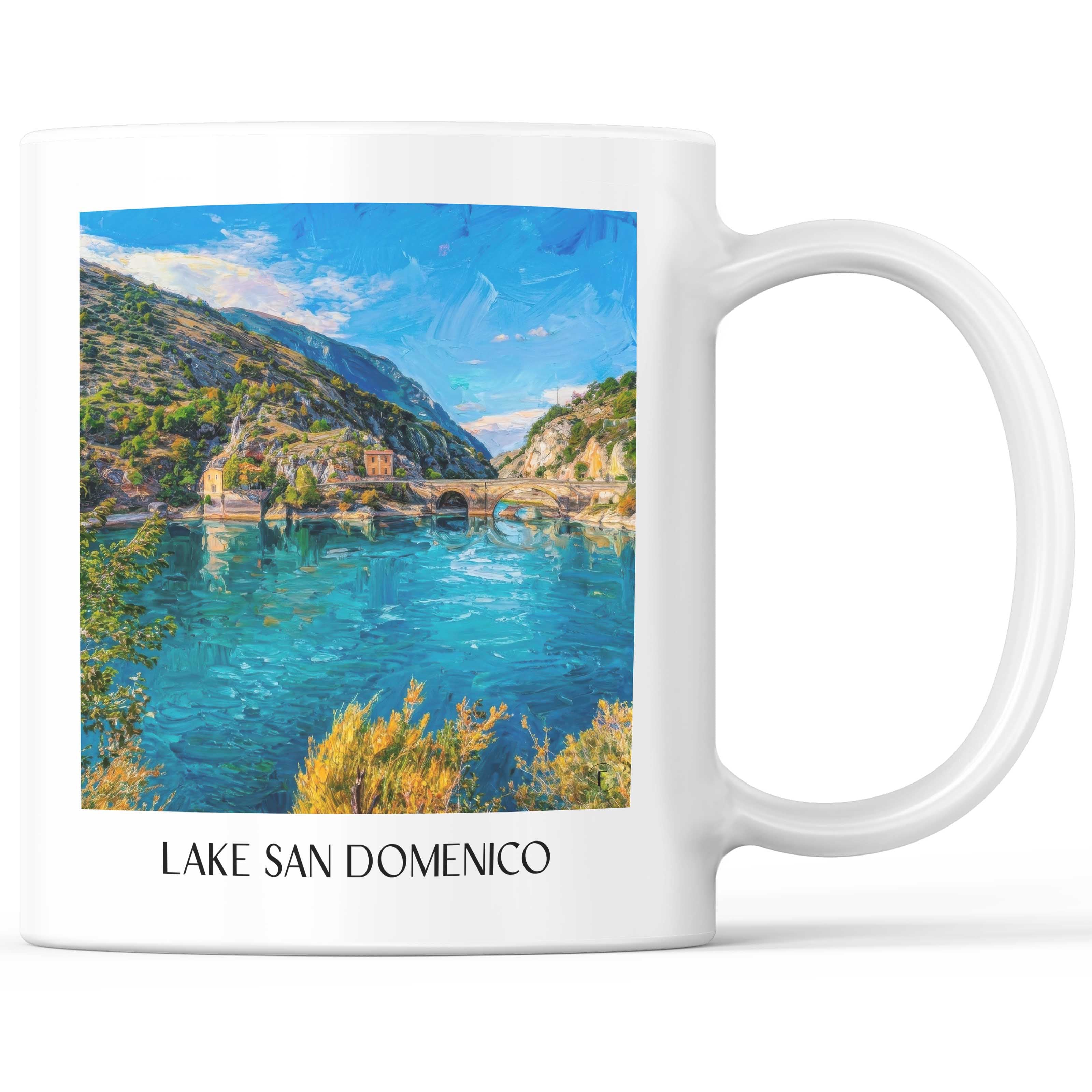 Lago di San Domenico Kaffeebecher - Villalago - Italien Becher - Kaffeetasse im Ölgemälde Stil