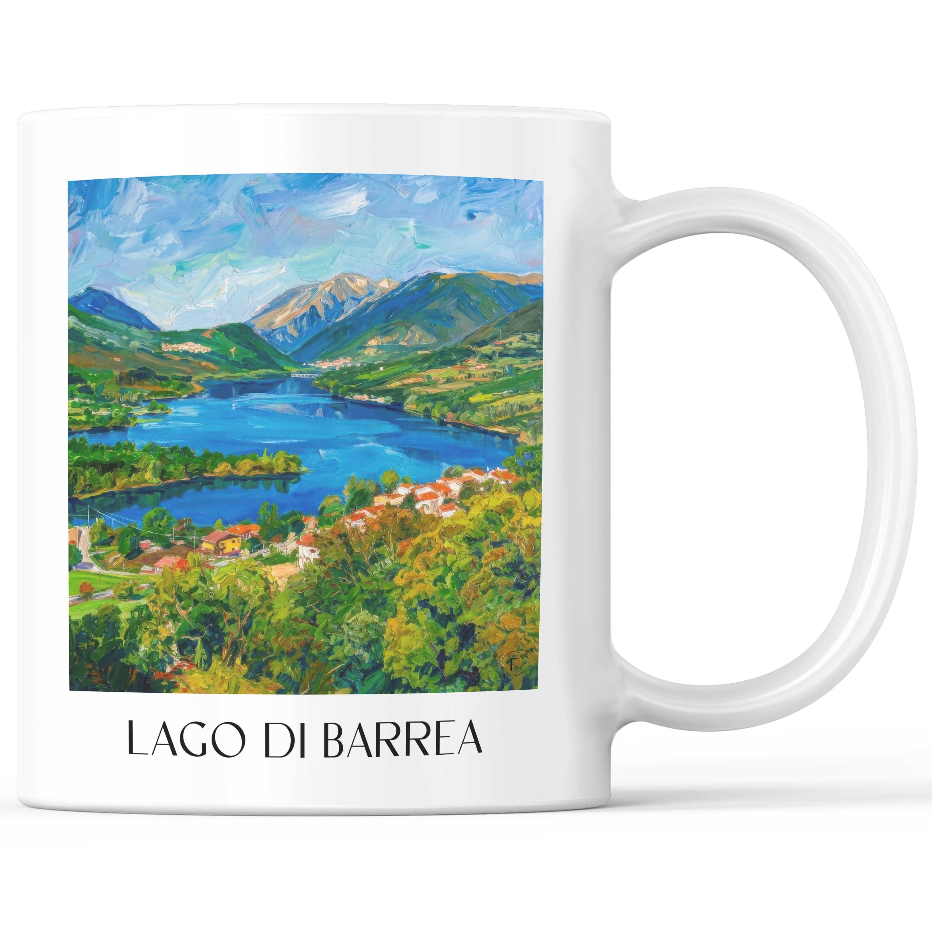 Lago di Barrea Kaffeebecher - L´Aquila - Italien Becher - Kaffeetasse im Ölgemälde Stil
