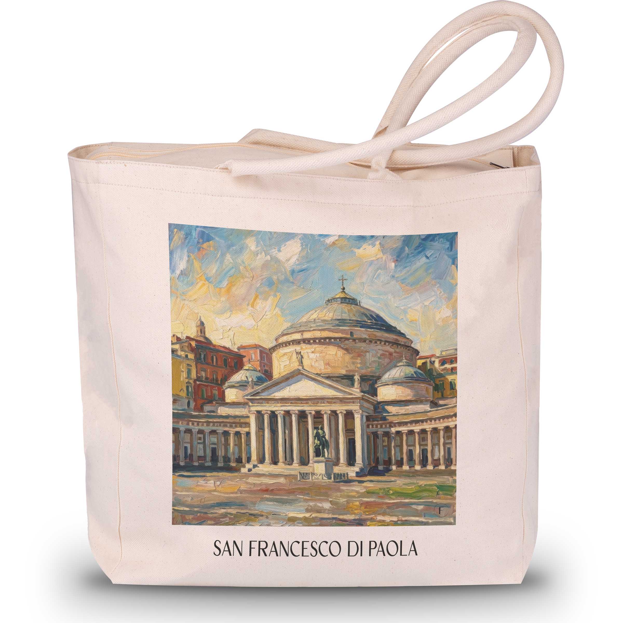 San Francesco di Paola Shopping Tasche - Neapel - Italien Tote Bag - Einkaufstasche im Ölgemälde Stil