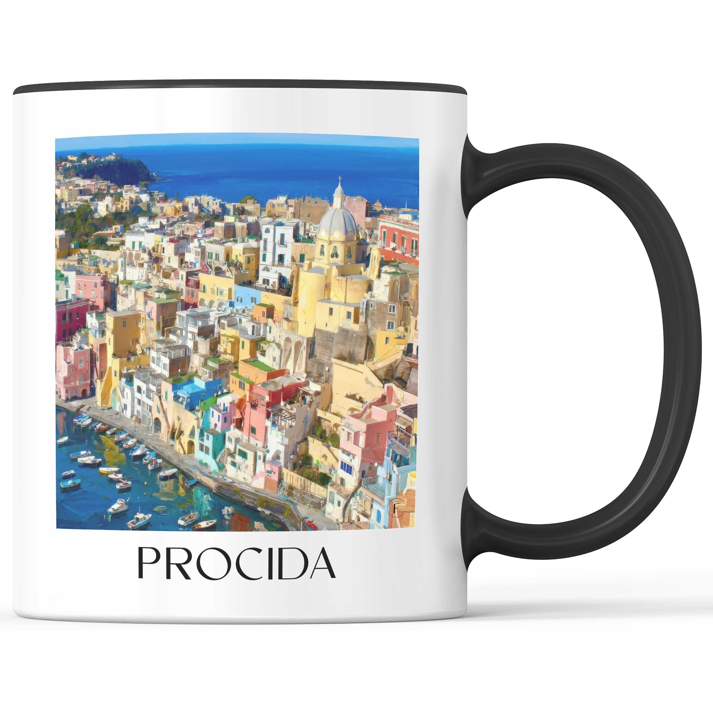 Procida Kaffeebecher - Kampanien - Italien Becher - Kaffeetasse im Ölgemälde Stil