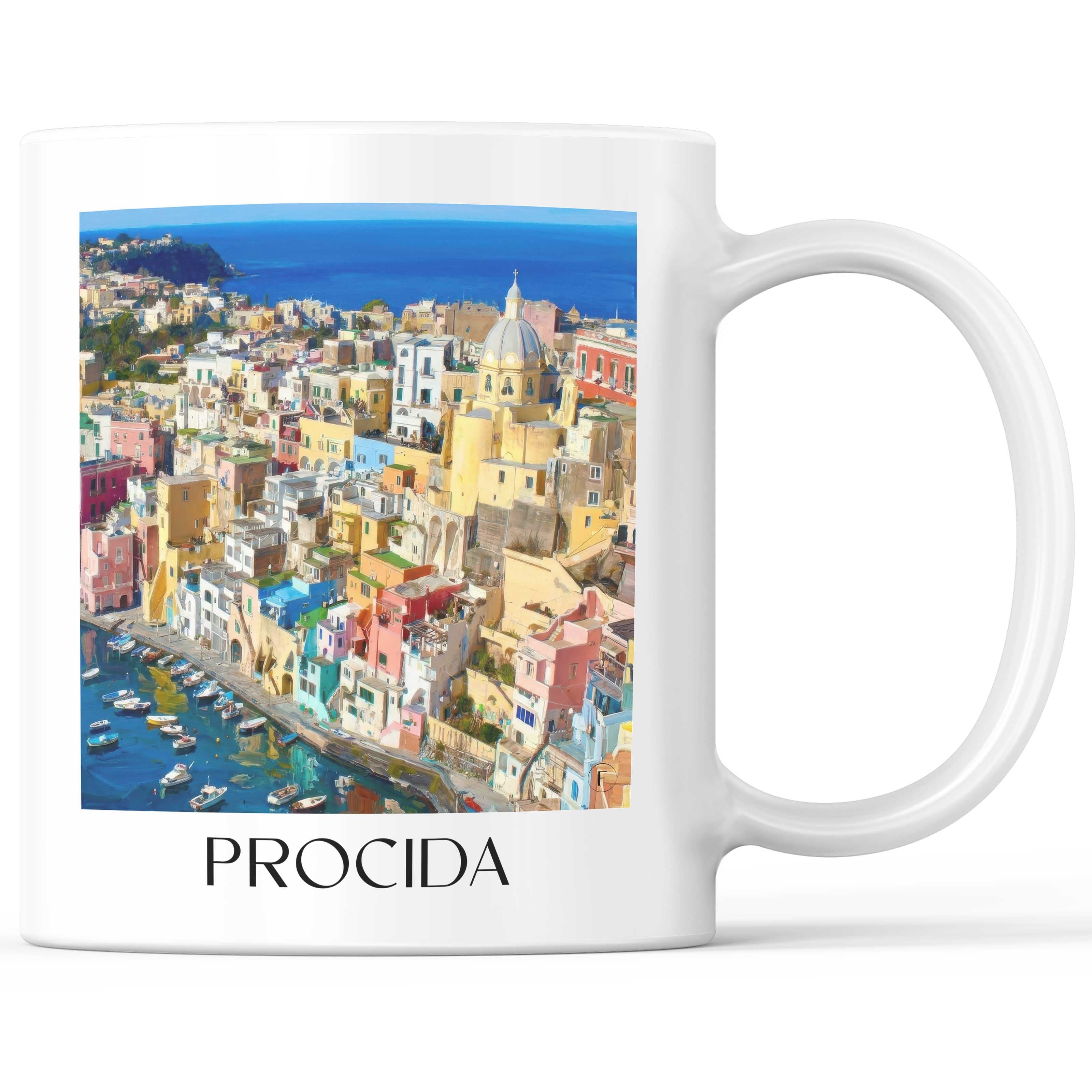 Procida Kaffeebecher - Kampanien - Italien Becher - Kaffeetasse im Ölgemälde Stil