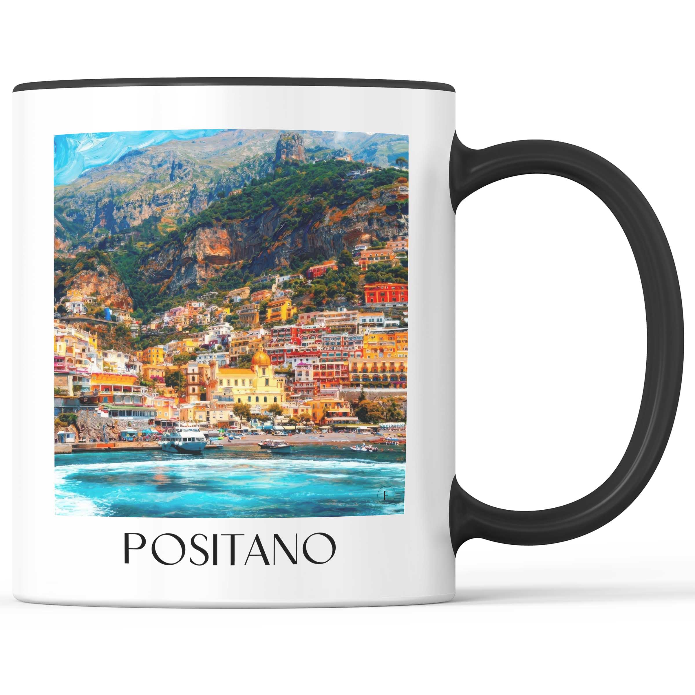 Positano Kaffeebecher - Kampanien - Italien Becher - Kaffeetasse im Ölgemälde Stil