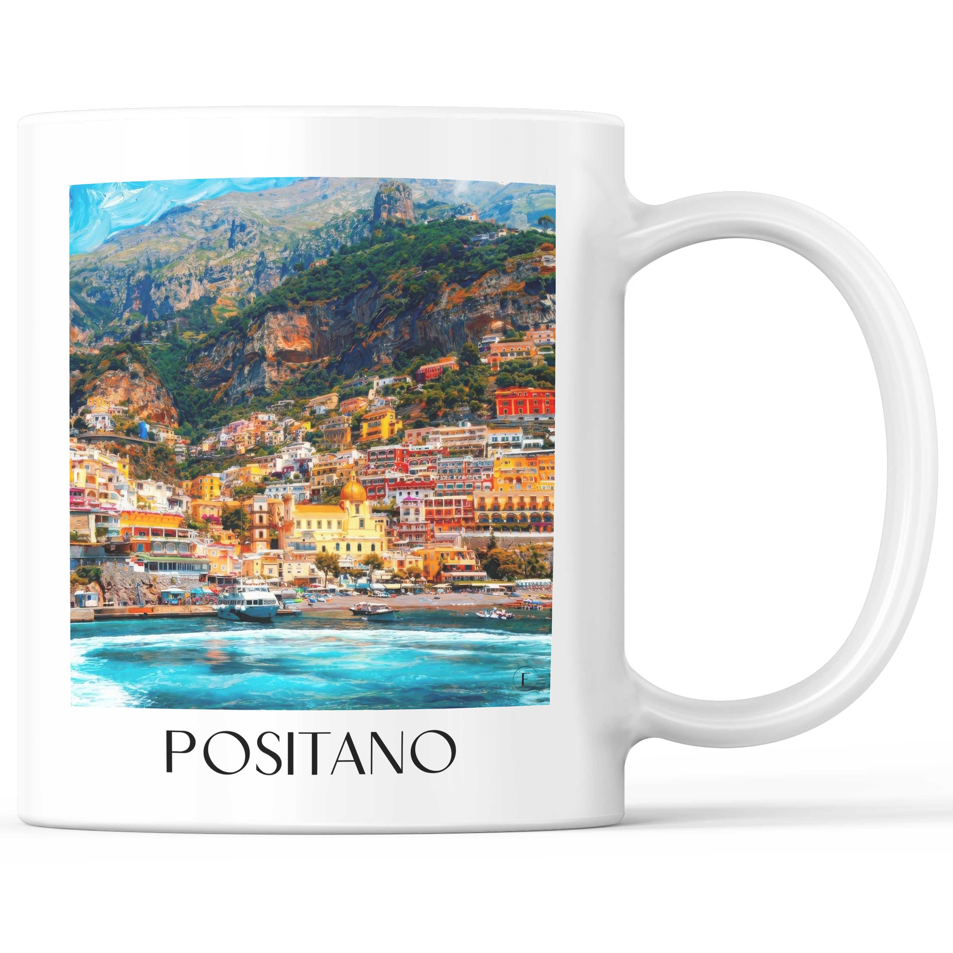 Positano Kaffeebecher - Kampanien - Italien Becher - Kaffeetasse im Ölgemälde Stil