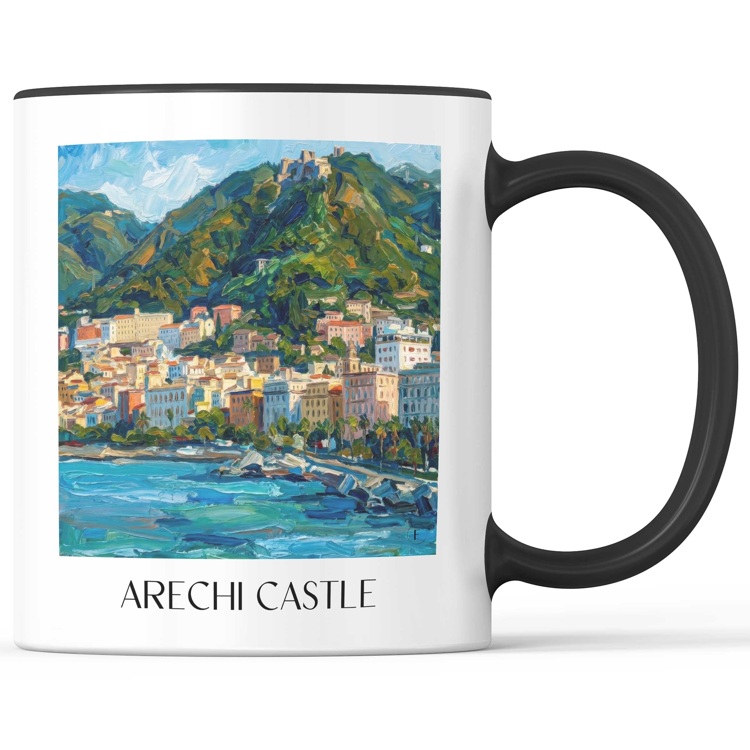 Castello di Arechi Kaffeebecher - Salerno - Italien Becher - Kaffeetasse im Ölgemälde Stil