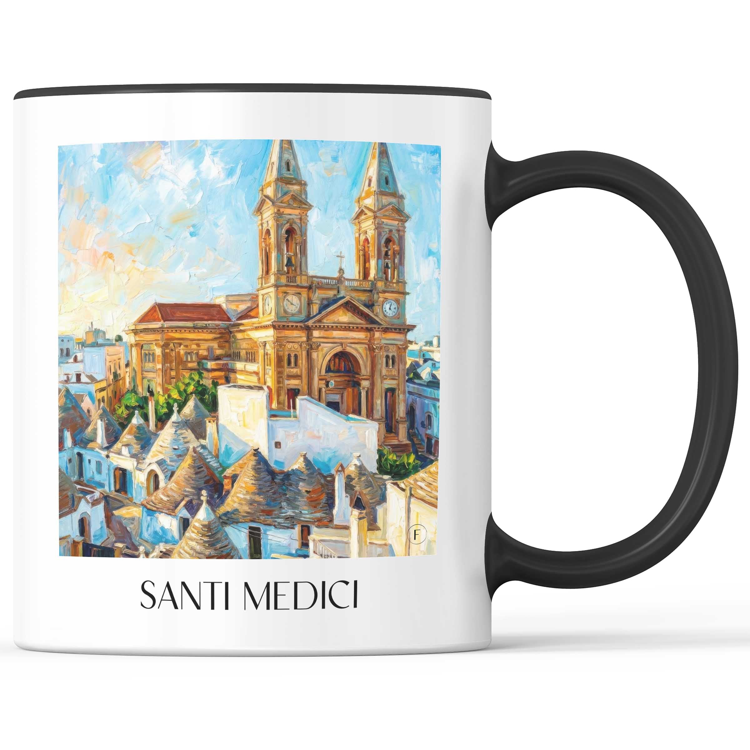 Santi Medici Kaffeebecher - Alberobello - Italien Becher - Kaffeetasse im Ölgemälde Stil