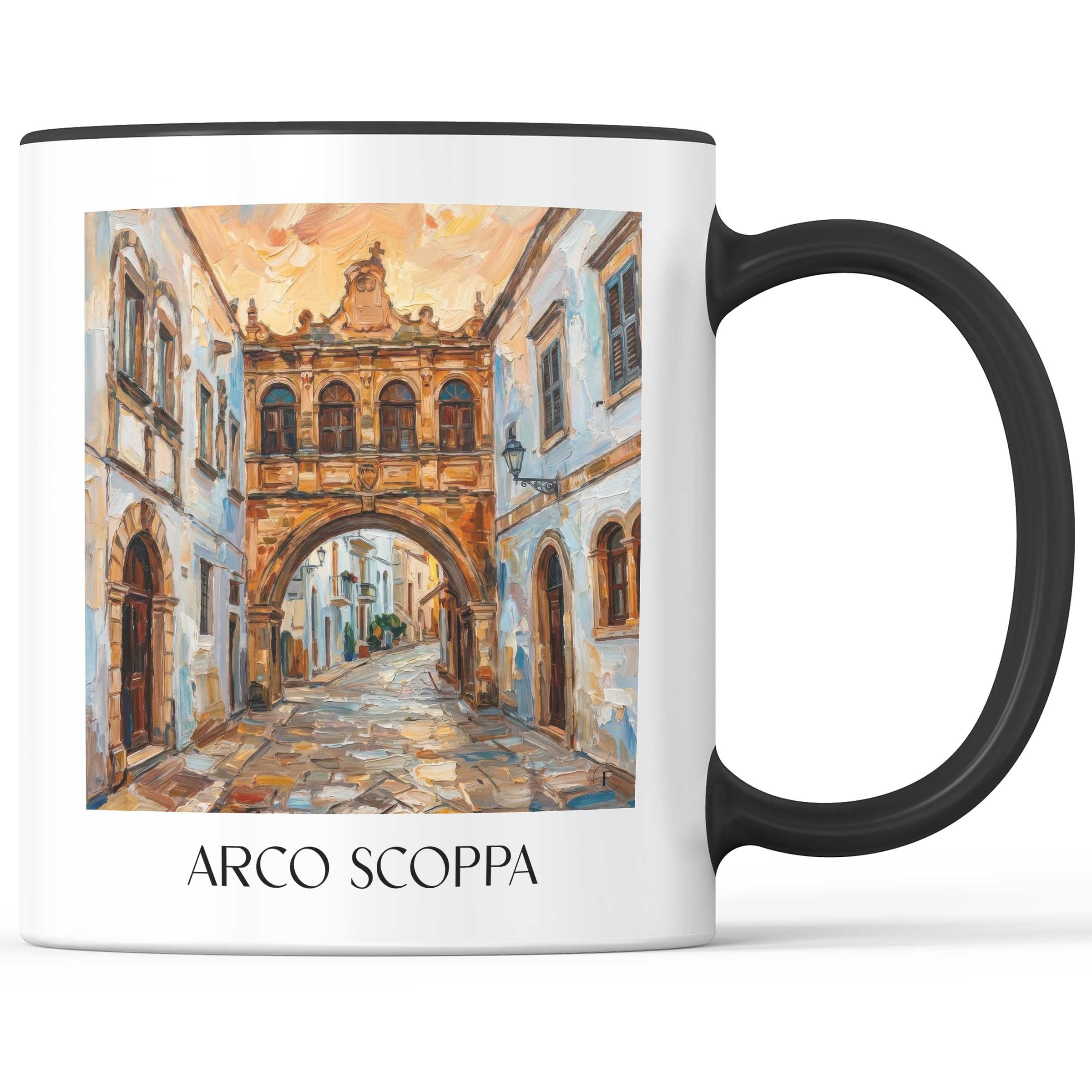 Arco Scoppa Kaffeebecher - Ostuni - Italien Becher - Kaffeetasse im Ölgemälde Stil