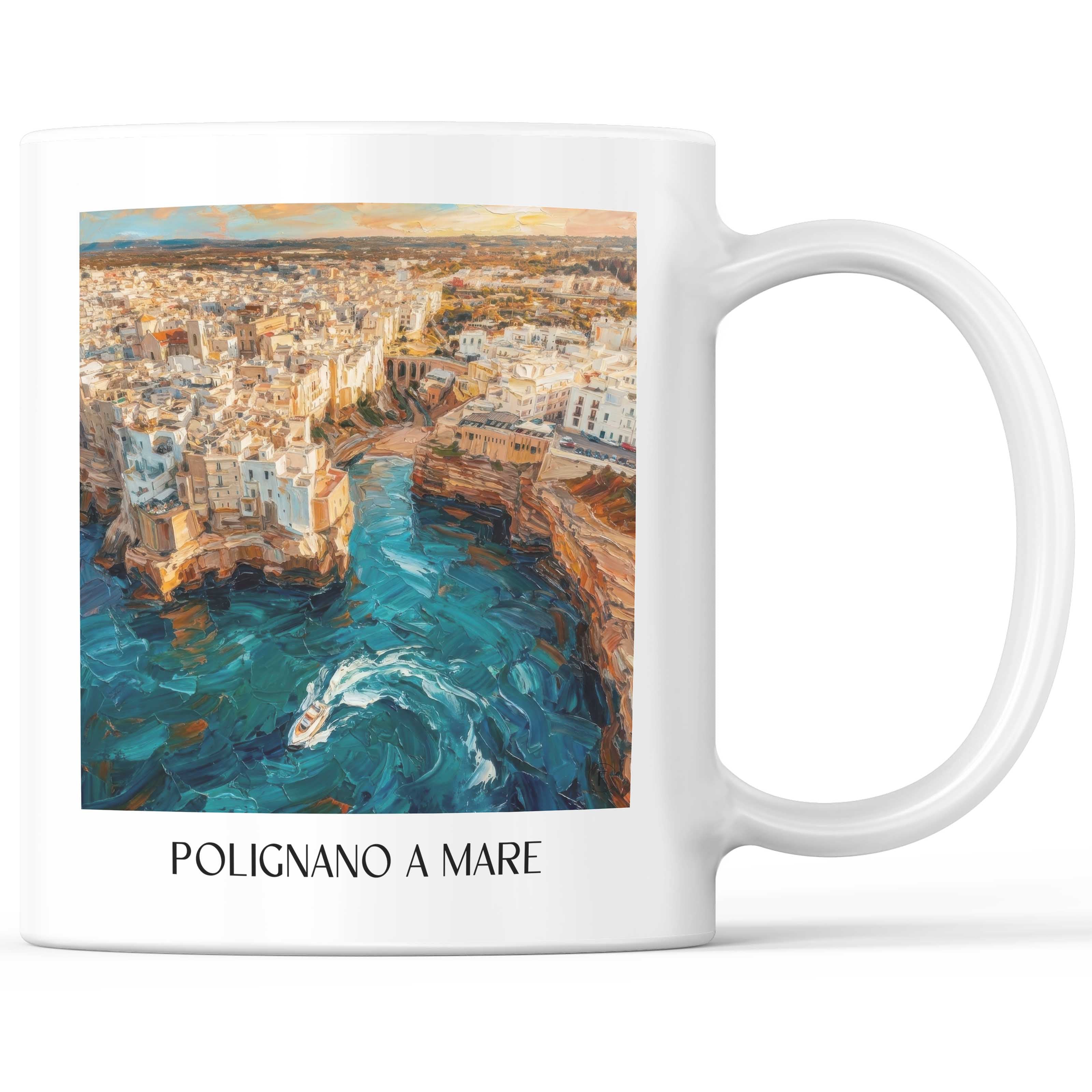 Polignano a Mare Kaffeebecher - Apulien - Italien Becher - Kaffeetasse im Ölgemälde Stil