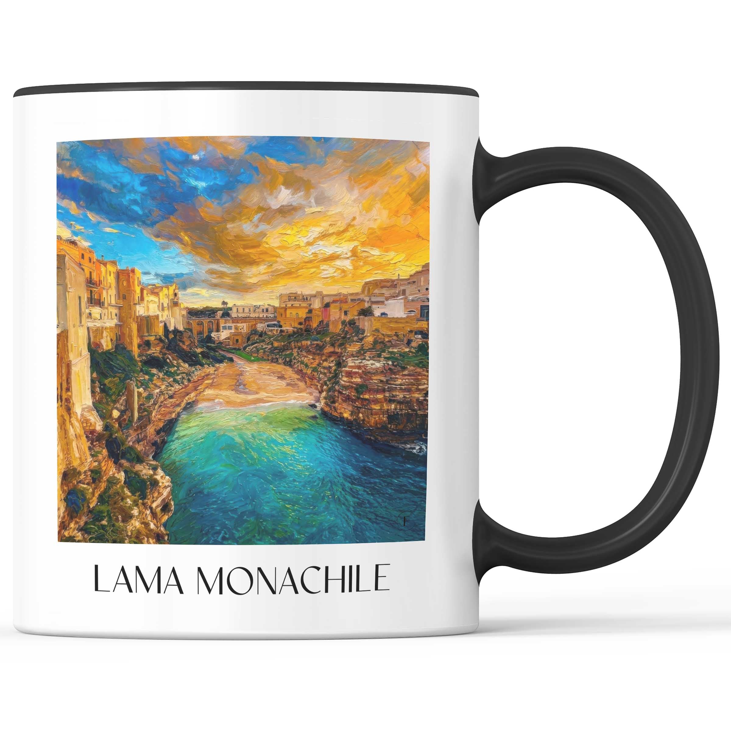 Lama Monachile Kaffeebecher - Polignano a Mare - Italien Becher - Kaffeetasse im Ölgemälde Stil