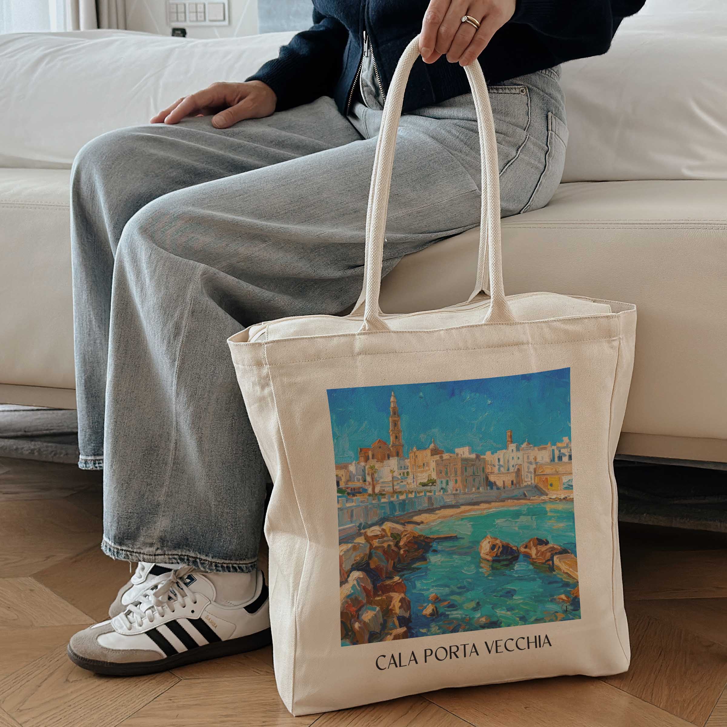 cala-porta-vecchia-monopoli-italien-einkaufstasche-oil-painting-oelgemaelde