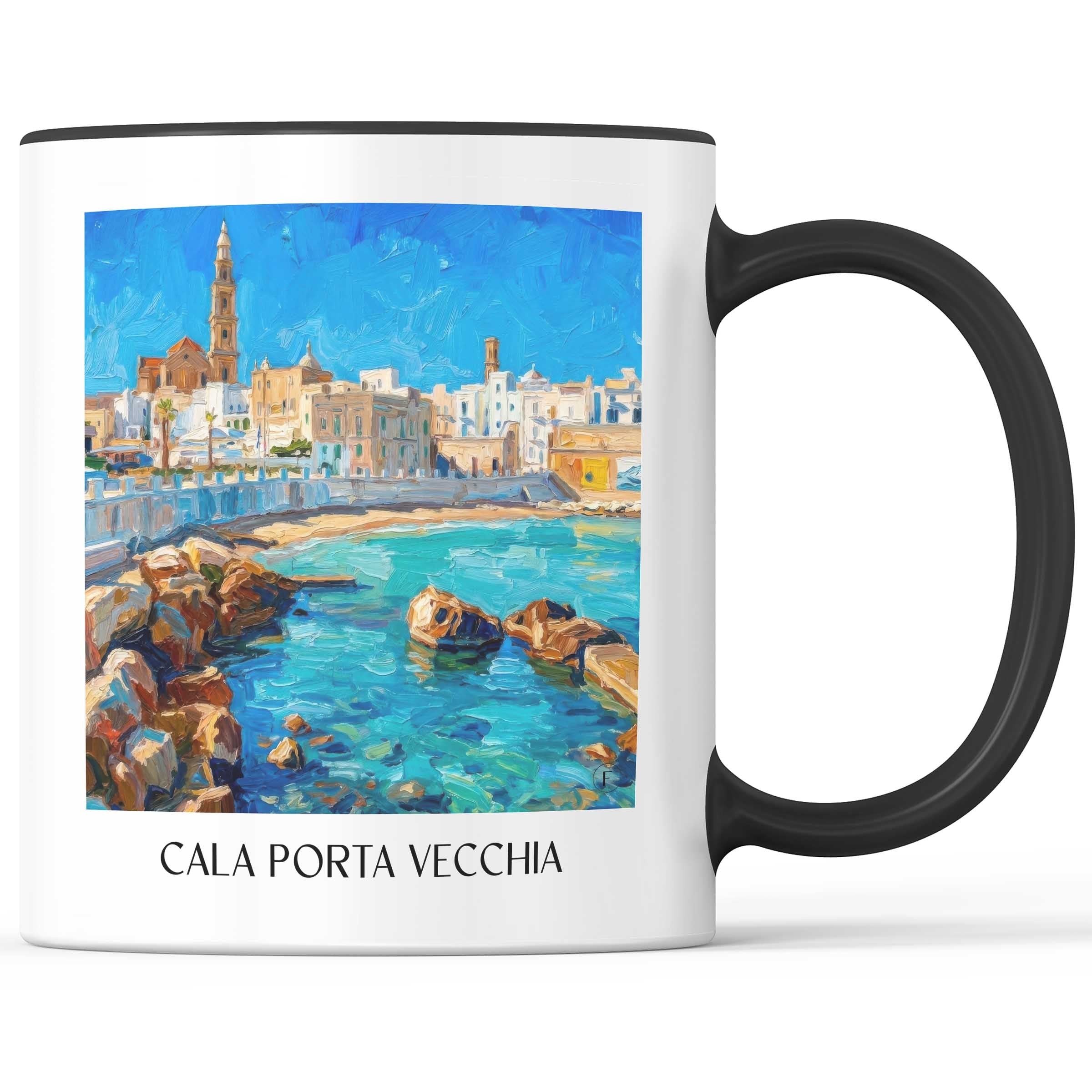 Cala Porta Vecchia Kaffeebecher - Monopoli - Italien Becher - Kaffeetasse im Ölgemälde Stil