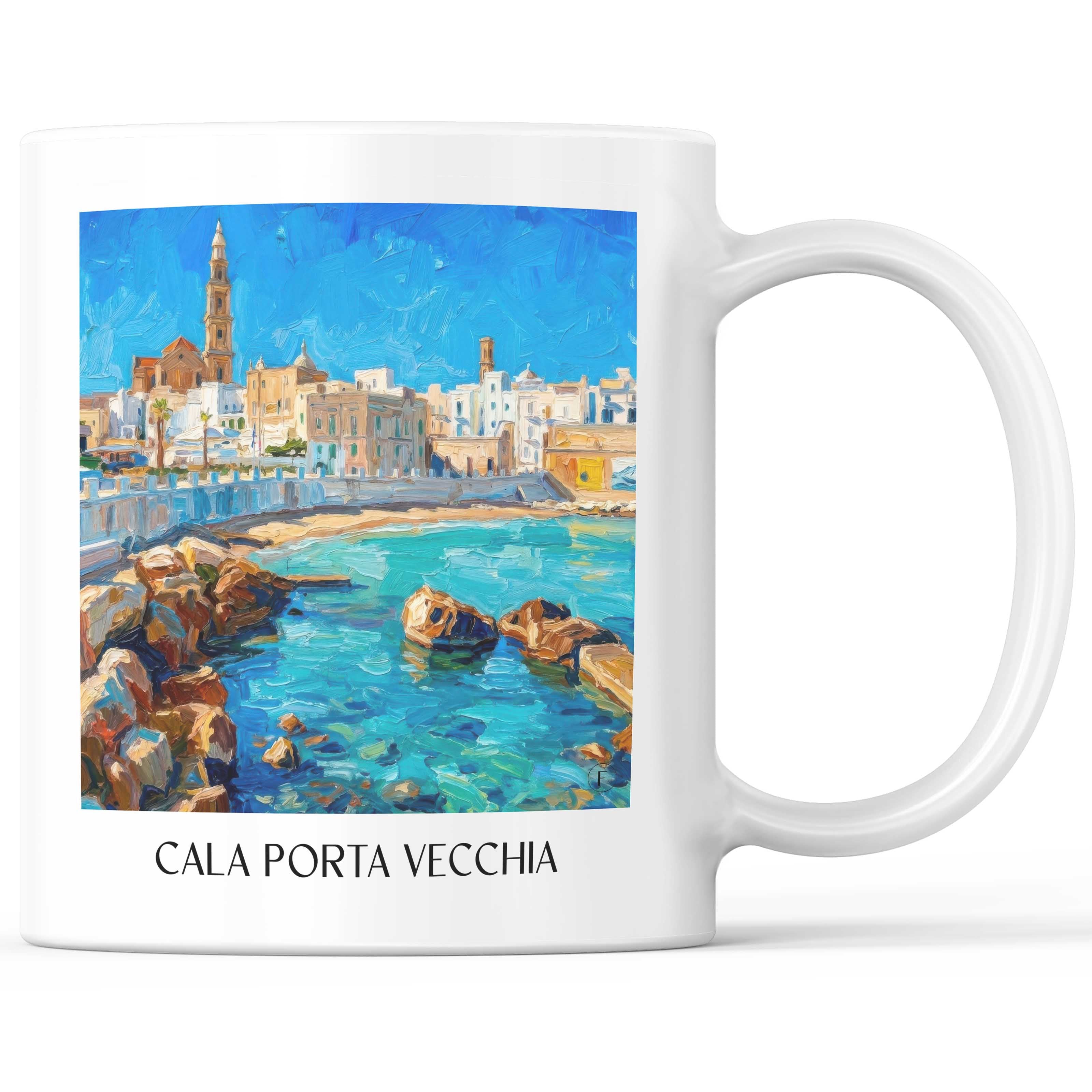 Cala Porta Vecchia Kaffeebecher - Monopoli - Italien Becher - Kaffeetasse im Ölgemälde Stil