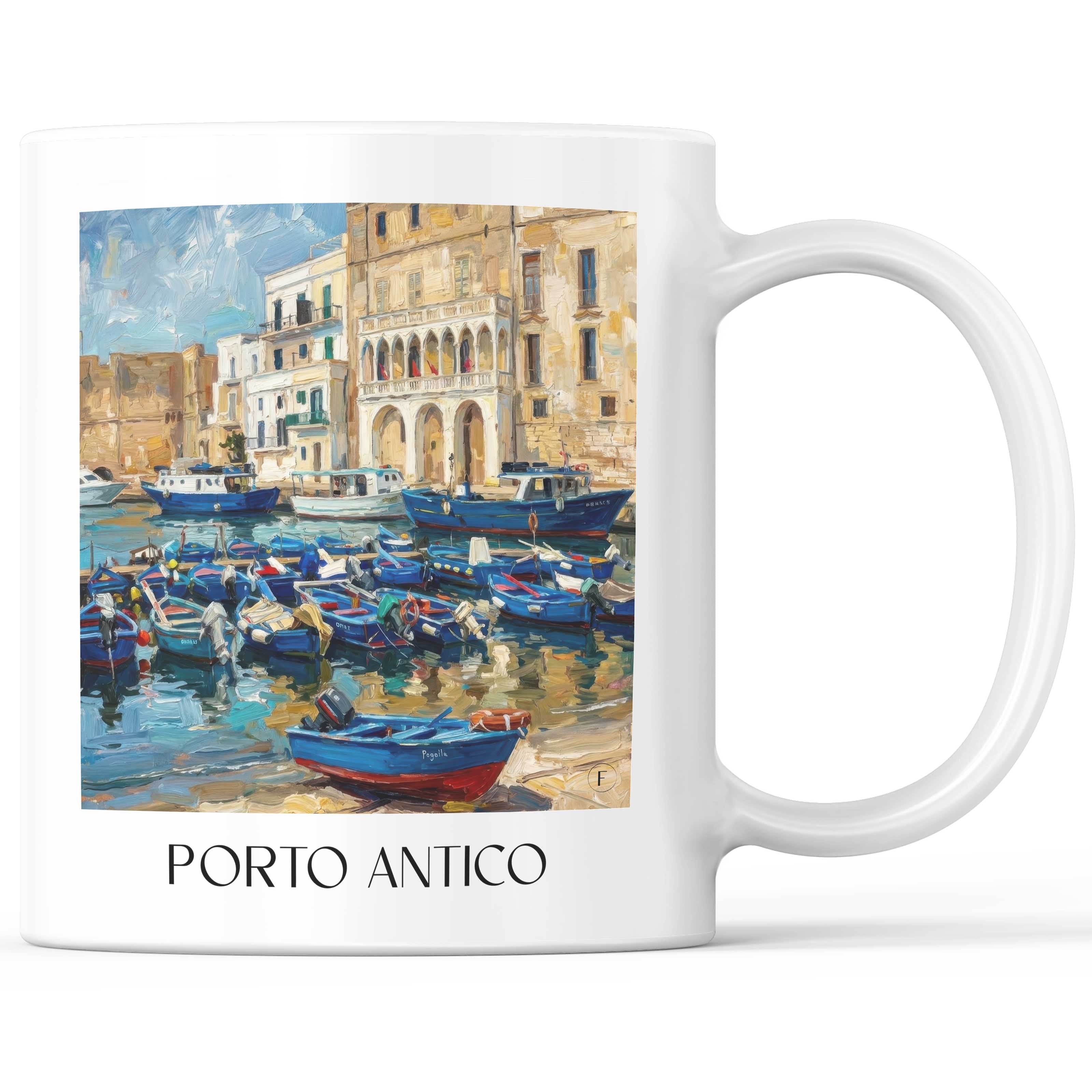 Porto Antico Kaffeebecher - Monopoli - Italien Becher - Kaffeetasse im Ölgemälde Stil