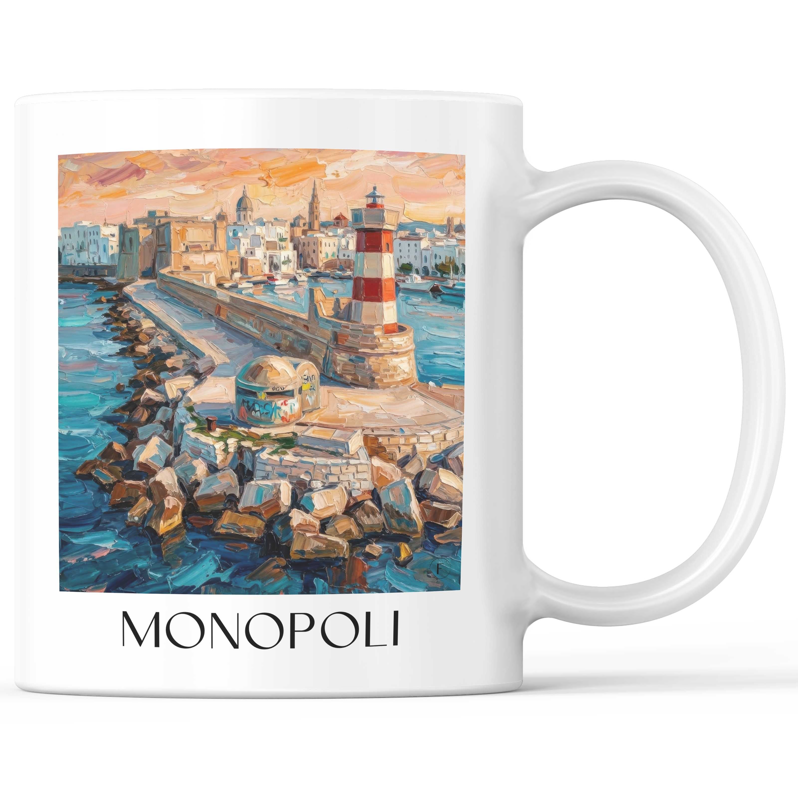 Monopoli Kaffeebecher - Apulien - Italien Becher - Kaffeetasse im Ölgemälde Stil
