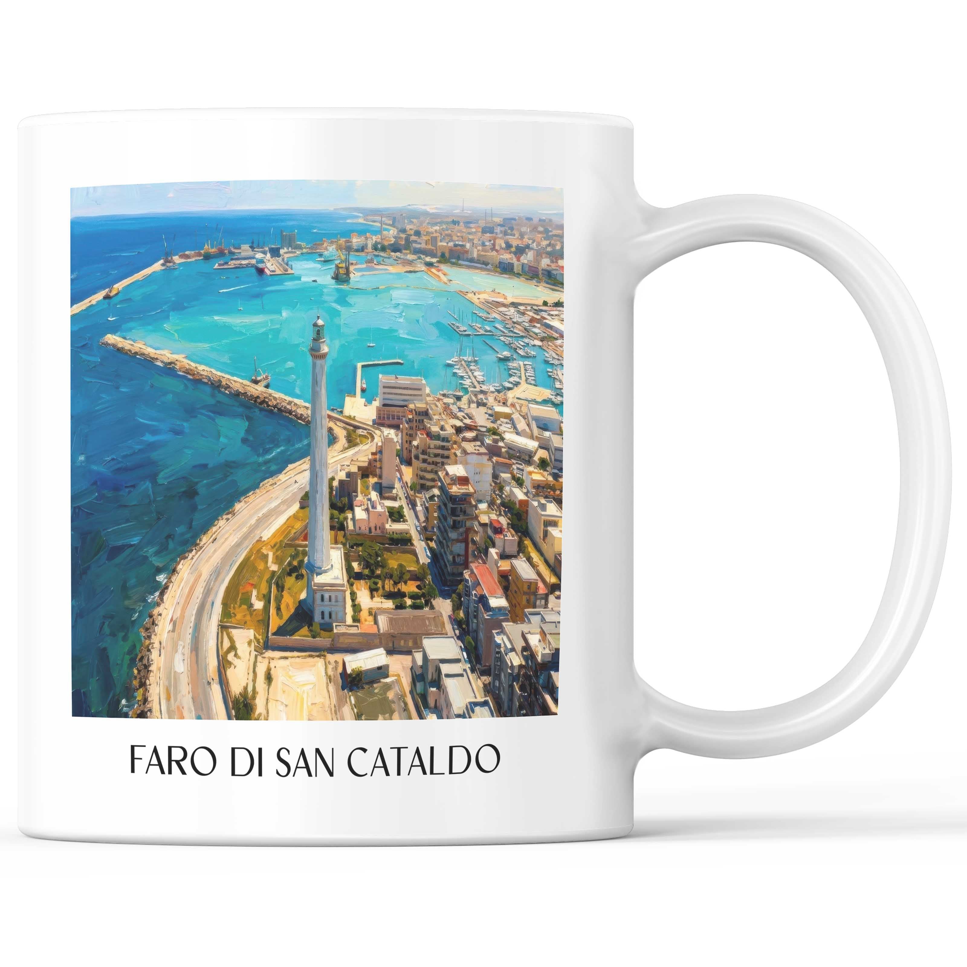 Faro di San Cataldo Kaffeebecher - Bari - Italien Becher - Kaffeetasse im Ölgemälde Stil
