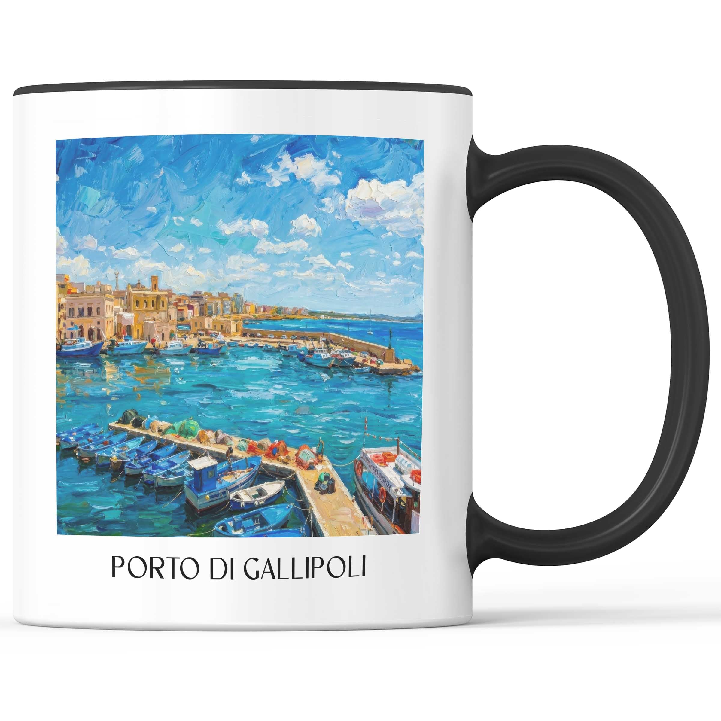 Porto di Gallipoli Kaffeebecher - Apulien - Italien Becher - Kaffeetasse im Ölgemälde Stil