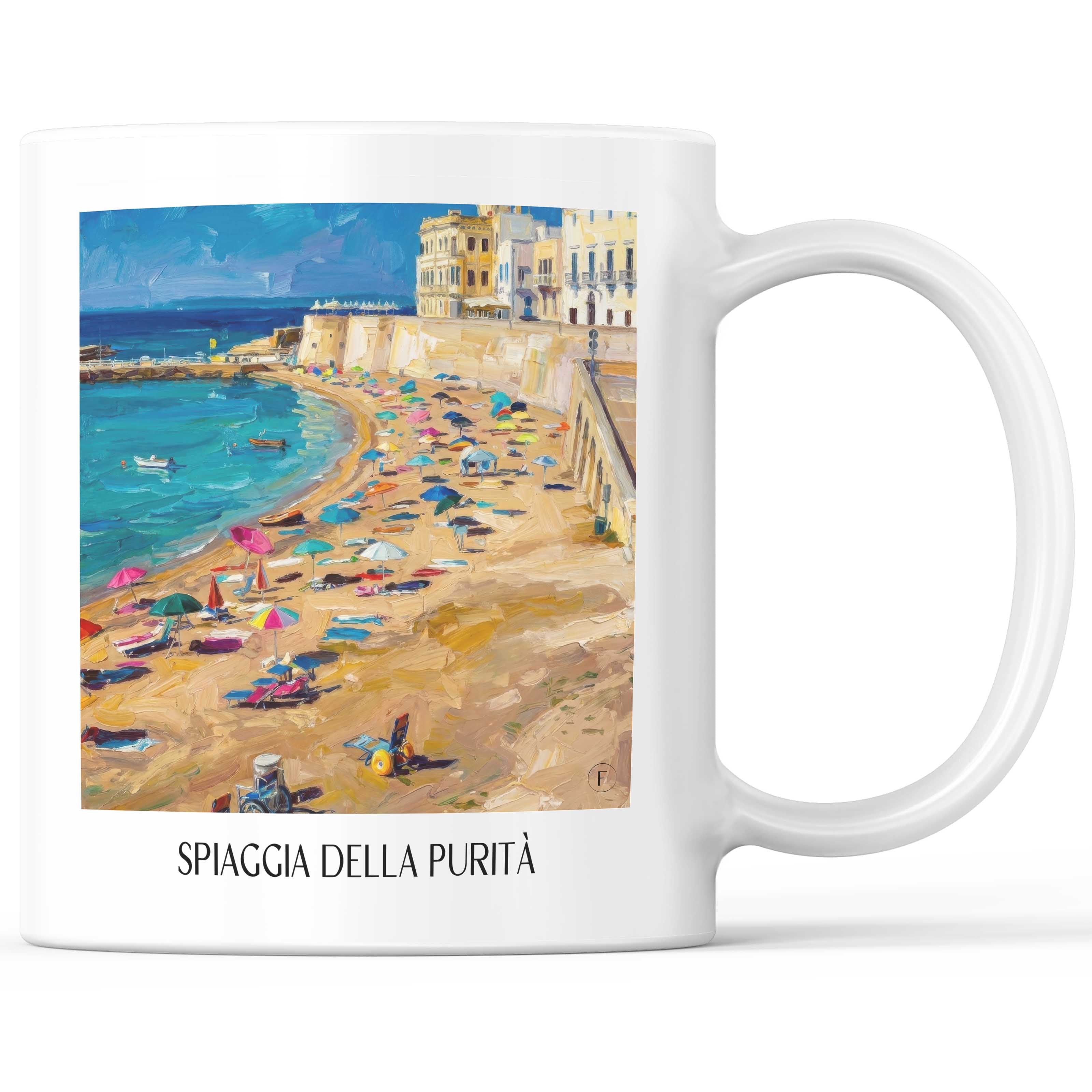 Spiaggia della Purità Kaffeebecher - Gallipoli - Italien Becher - Kaffeetasse im Ölgemälde Stil