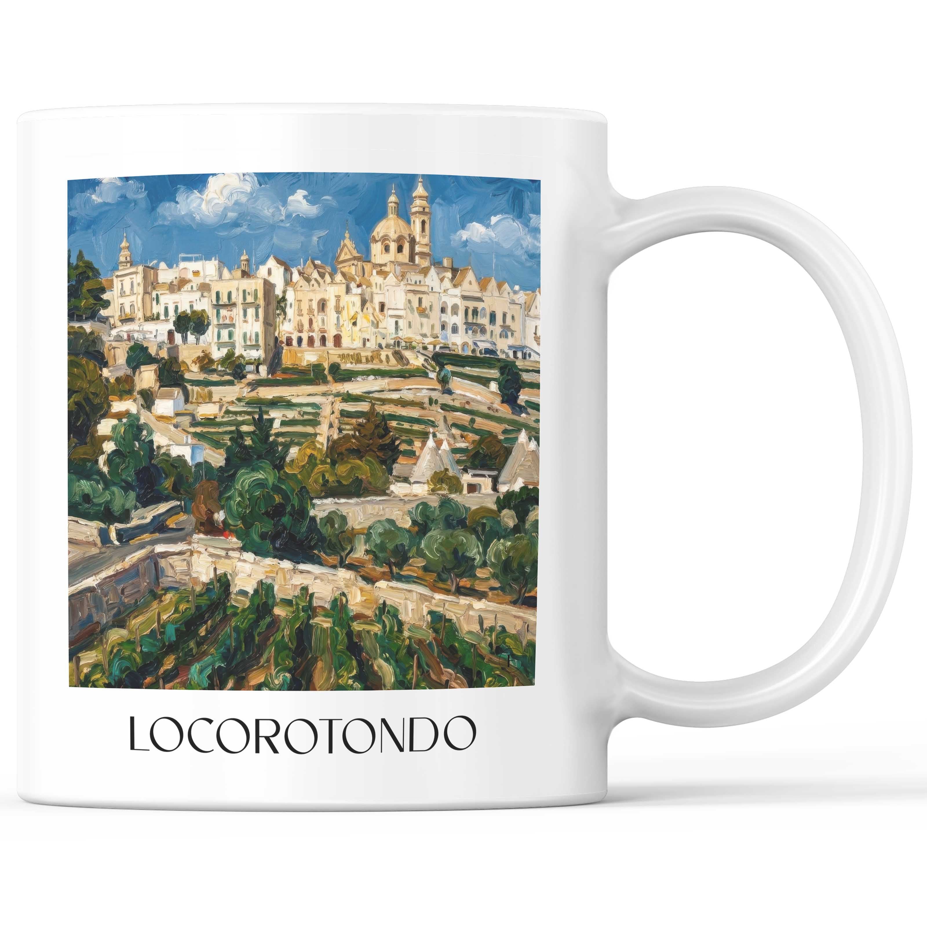 Locorotondo Kaffeebecher - Apulien - Italien Becher - Kaffeetasse im Ölgemälde Stil