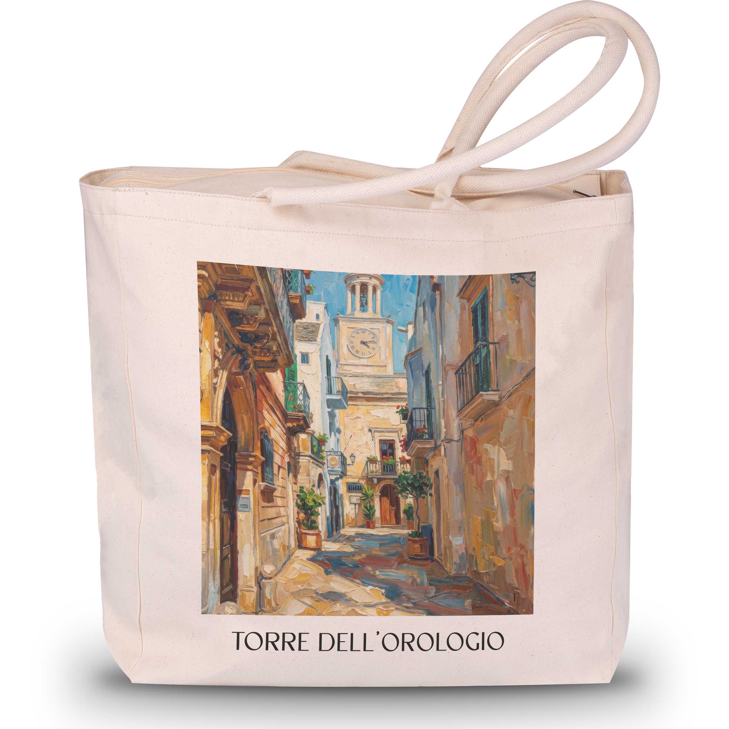 Torre dell´Orologio Shopping Tasche - Locorotondo - Italien Tote Bag - Einkaufstasche im Ölgemälde Stil