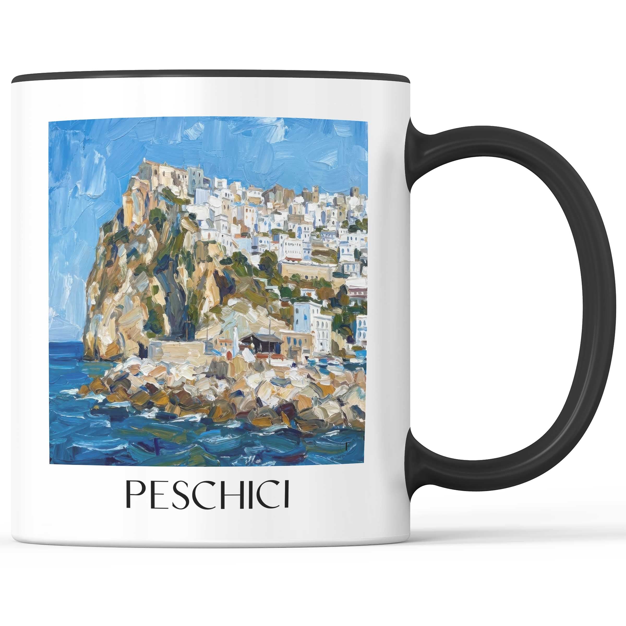 Peschici Kaffeebecher - Gargano - Italien Becher - Kaffeetasse im Ölgemälde Stil