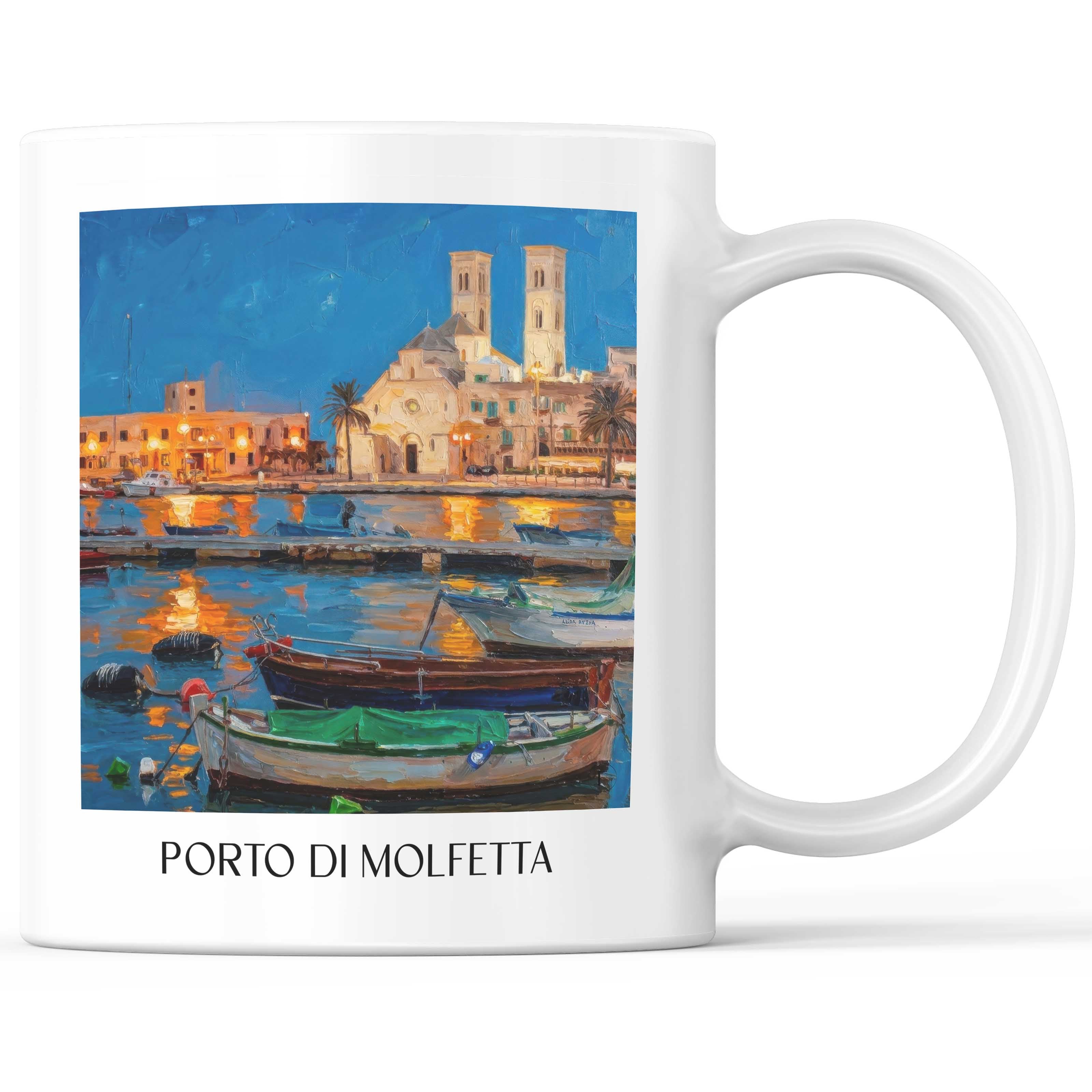 Porto di Molfetta Kaffeebecher - Apulien - Italien Becher - Kaffeetasse im Ölgemälde Stil
