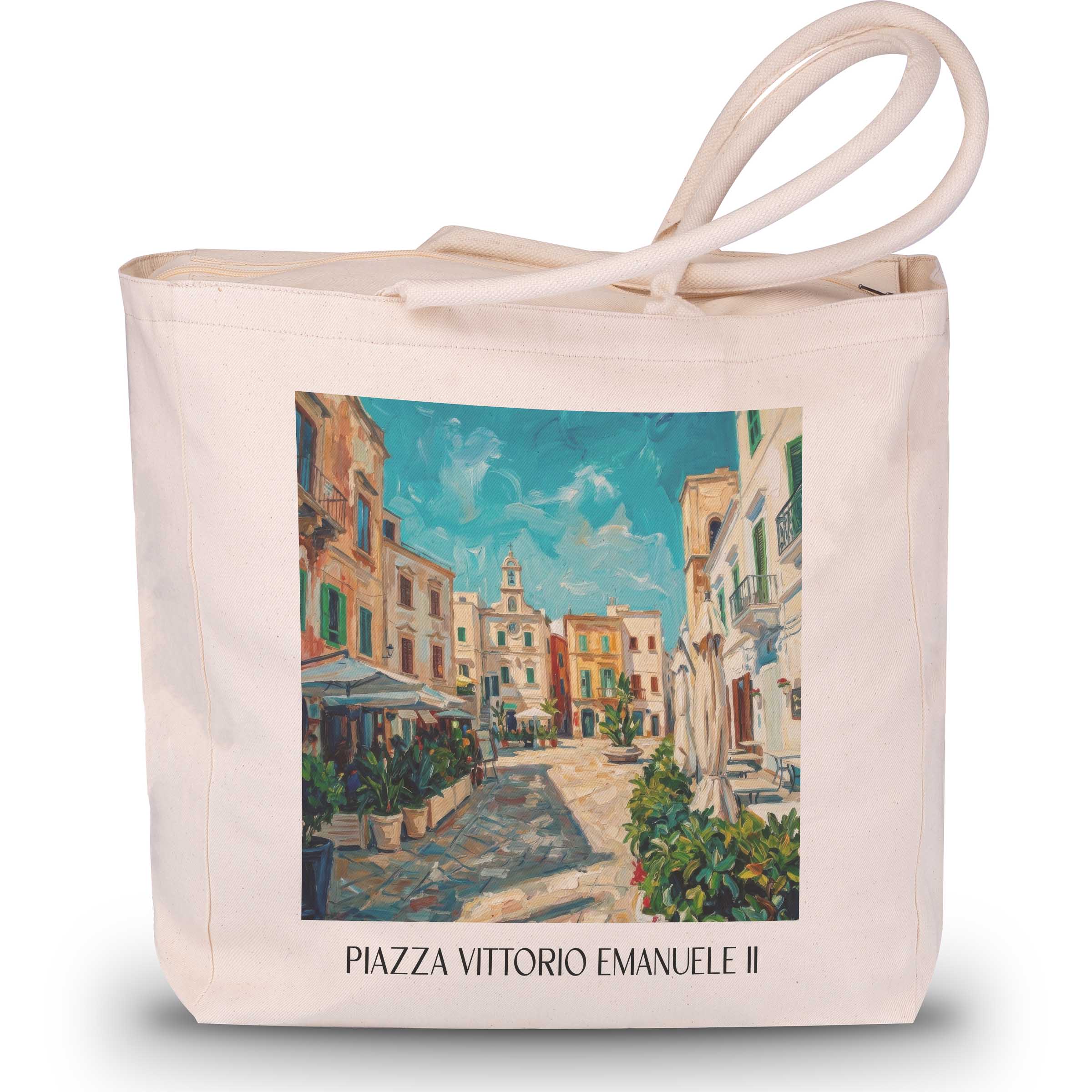 Piazza Vittorio Emmanuele II Shopping Tasche - Polignano a Mare - Italien Tote Bag - Einkaufstasche im Ölgemälde Stil