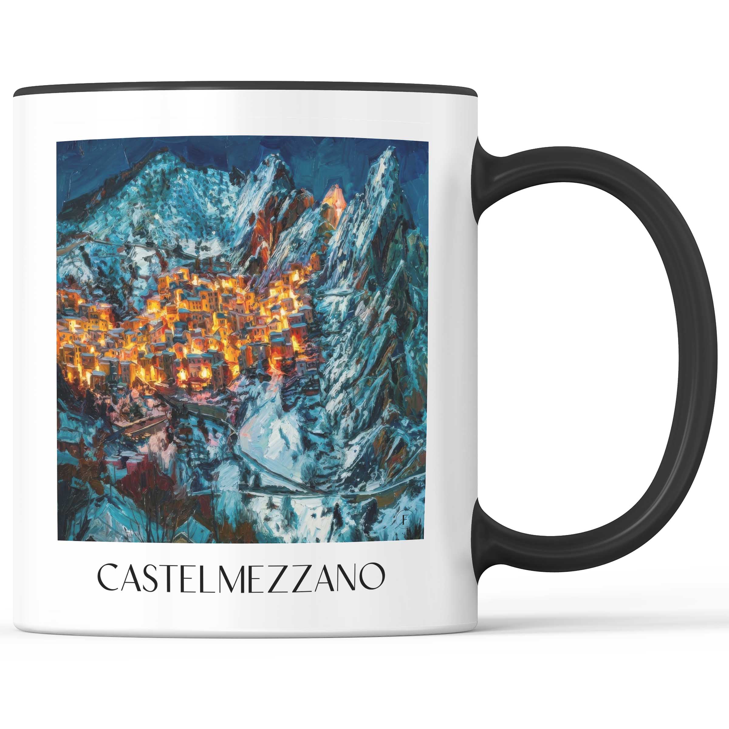Castelmezzano Kaffeebecher - Basilikata - Italien Becher - Kaffeetasse im Ölgemälde Stil