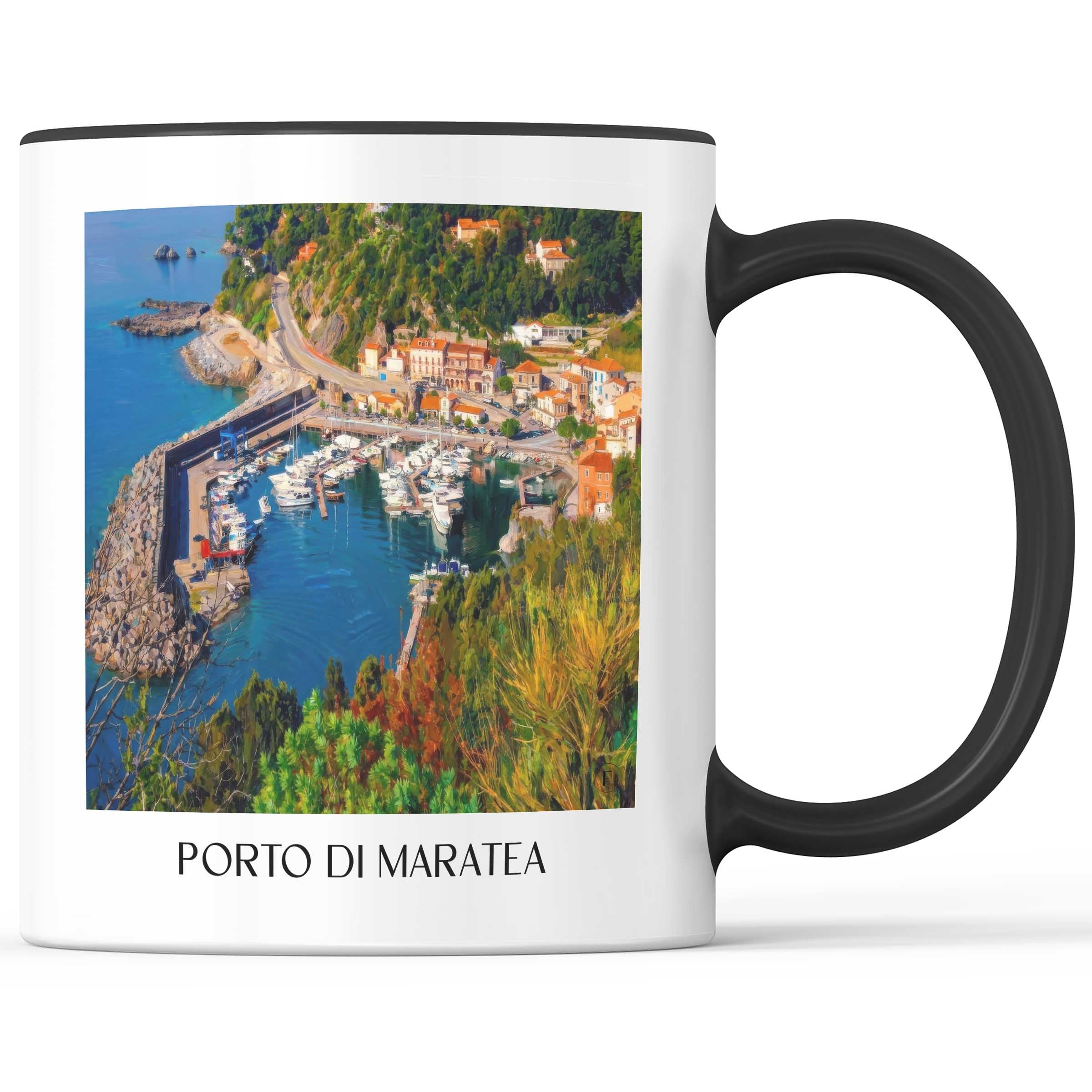 Porto di Maratea Kaffeebecher - Basilikata - Italien Becher - Kaffeetasse im Ölgemälde Stil