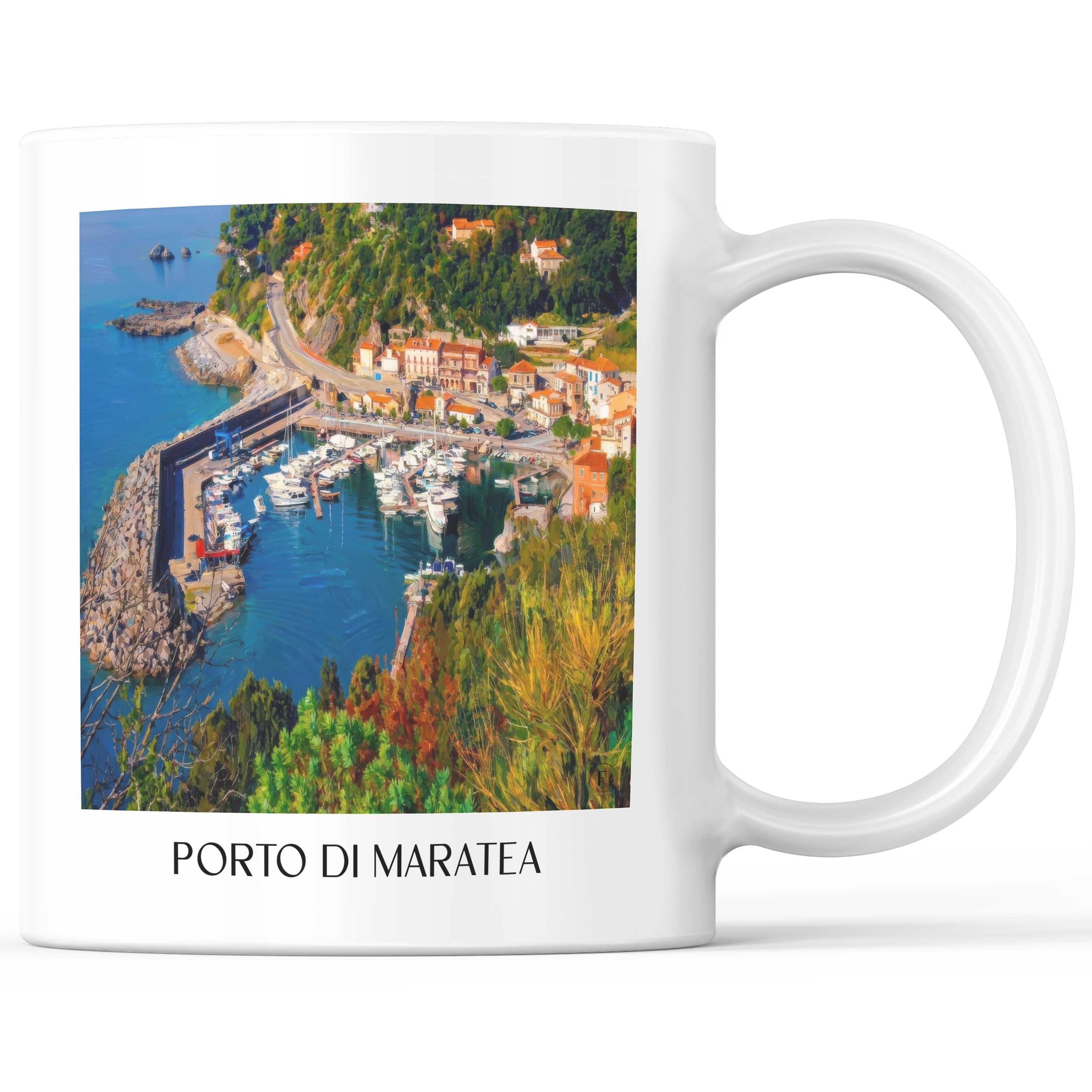 Porto di Maratea Kaffeebecher - Basilikata - Italien Becher - Kaffeetasse im Ölgemälde Stil