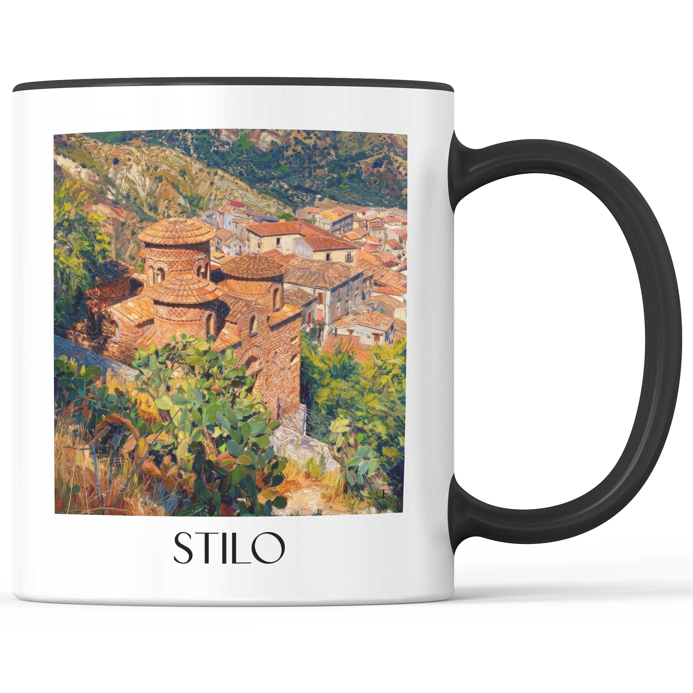 Stilo Kaffeebecher - Kalabrien - Italien Becher - Kaffeetasse im Ölgemälde Stil