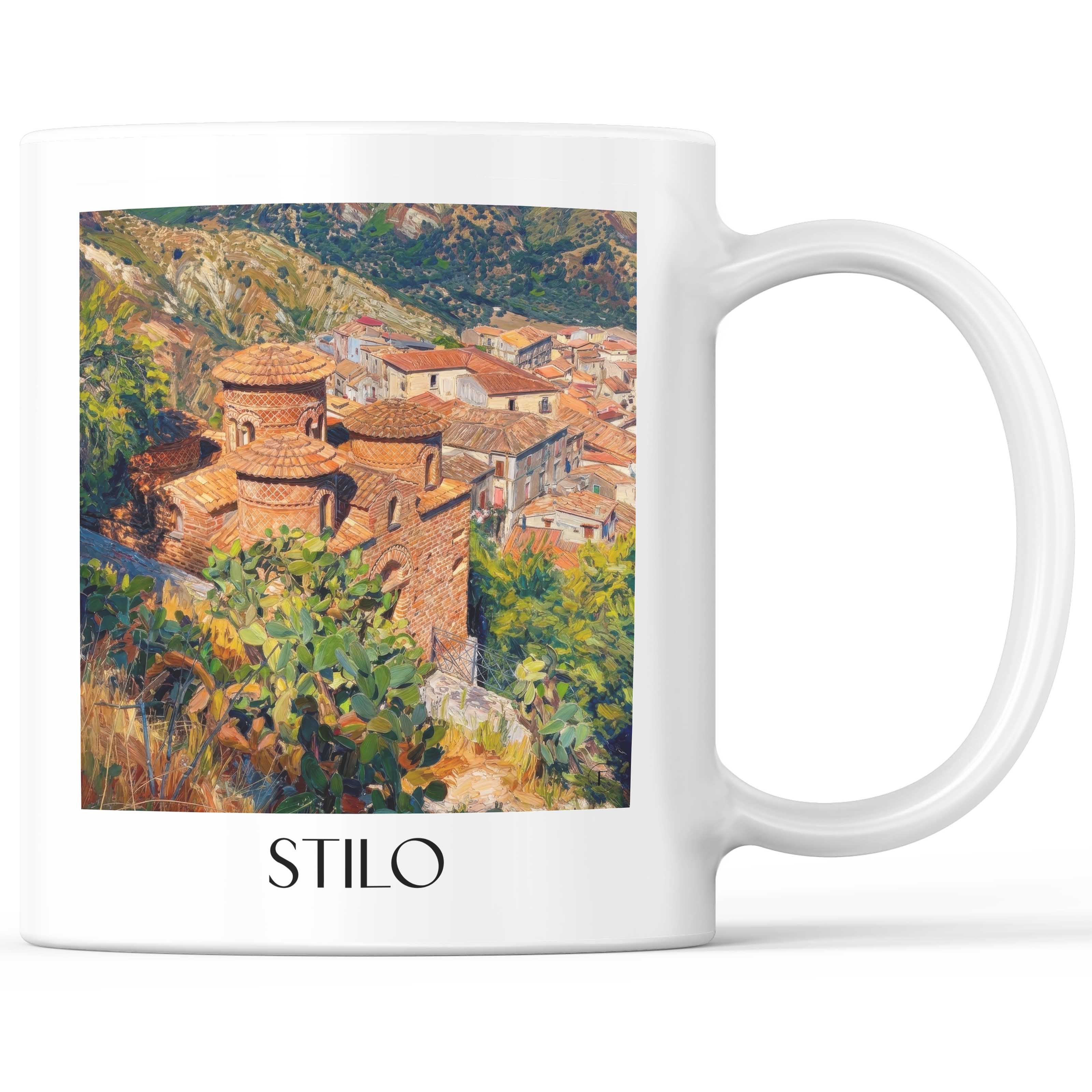 Stilo Kaffeebecher - Kalabrien - Italien Becher - Kaffeetasse im Ölgemälde Stil