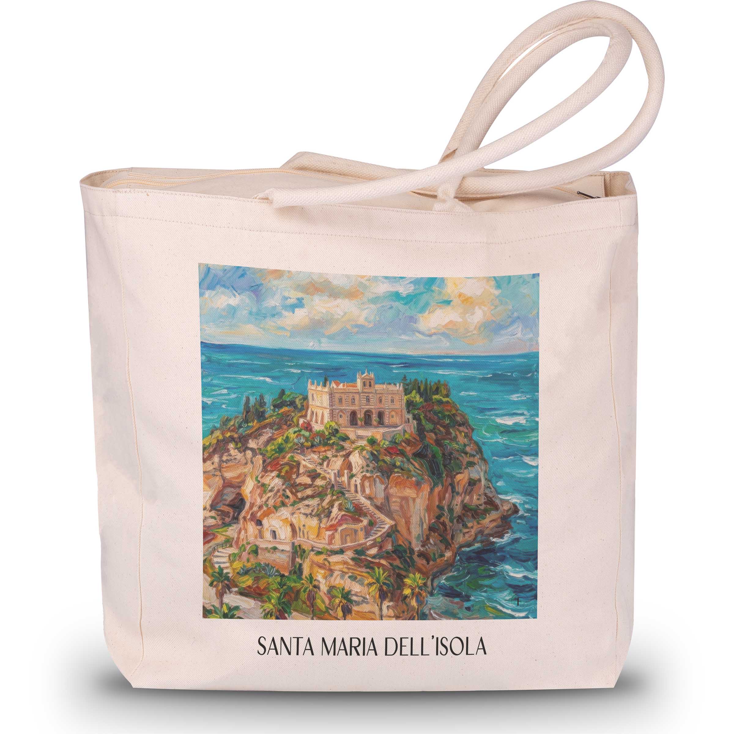 Santa Maria dell´Isola Shopping Tasche - Tropea - Italien Tote Bag - Einkaufstasche im Ölgemälde Stil
