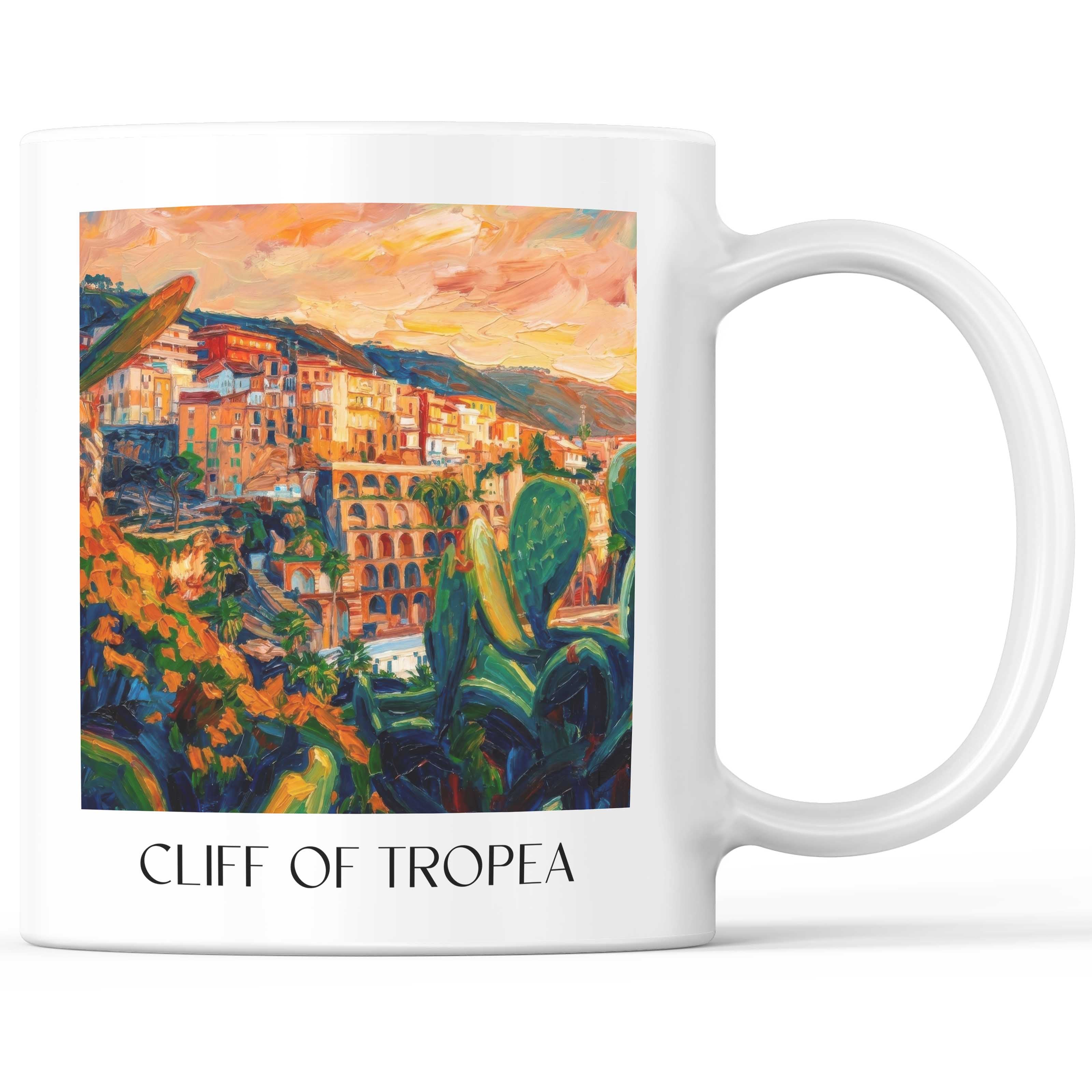 Klippe von Tropea Kaffeebecher - Kalabrien - Italien Becher - Kaffeetasse im Ölgemälde Stil