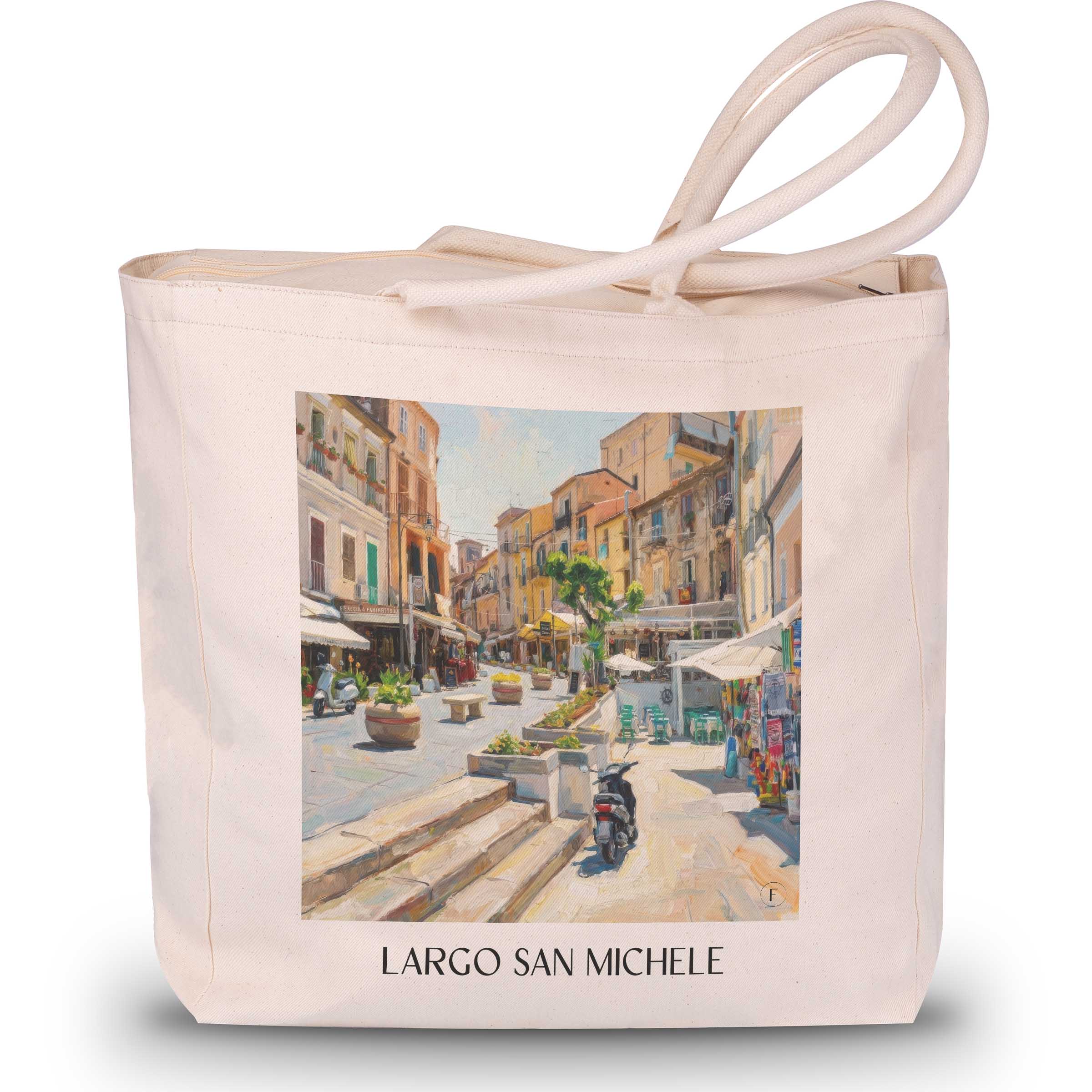 Largo San Michele Shopping Tasche - Tropea - Italien Tote Bag - Einkaufstasche im Ölgemälde Stil