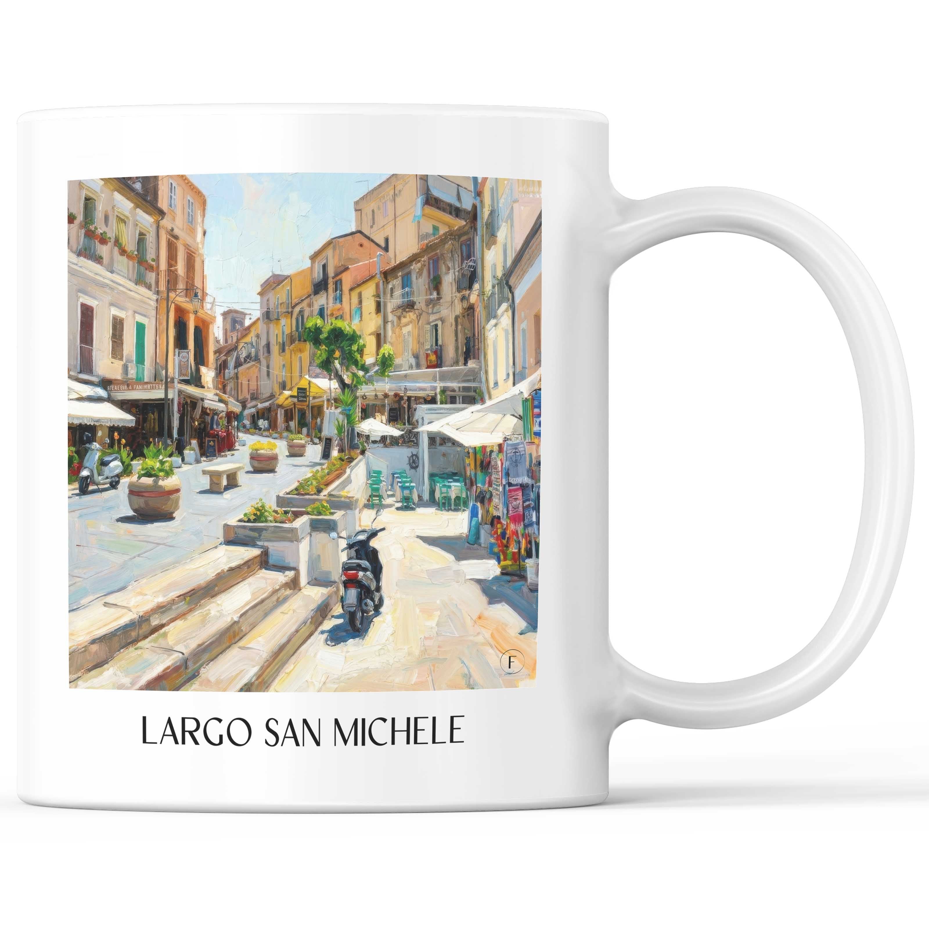 Largo San Michele Kaffeebecher - Tropea - Italien Becher - Kaffeetasse im Ölgemälde Stil