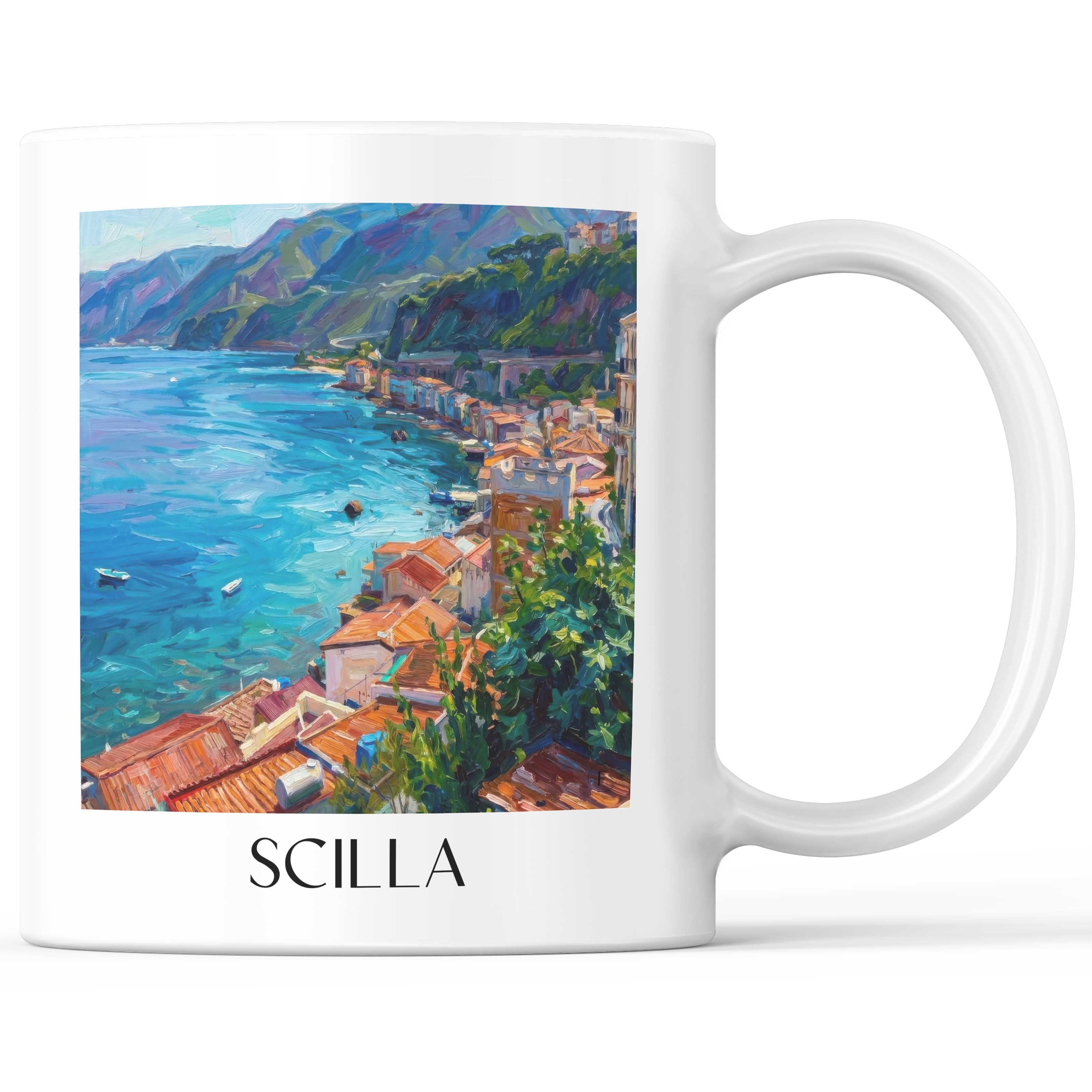 Scilla Kaffeebecher - Kalabrien - Italien Becher - Kaffeetasse im Ölgemälde Stil