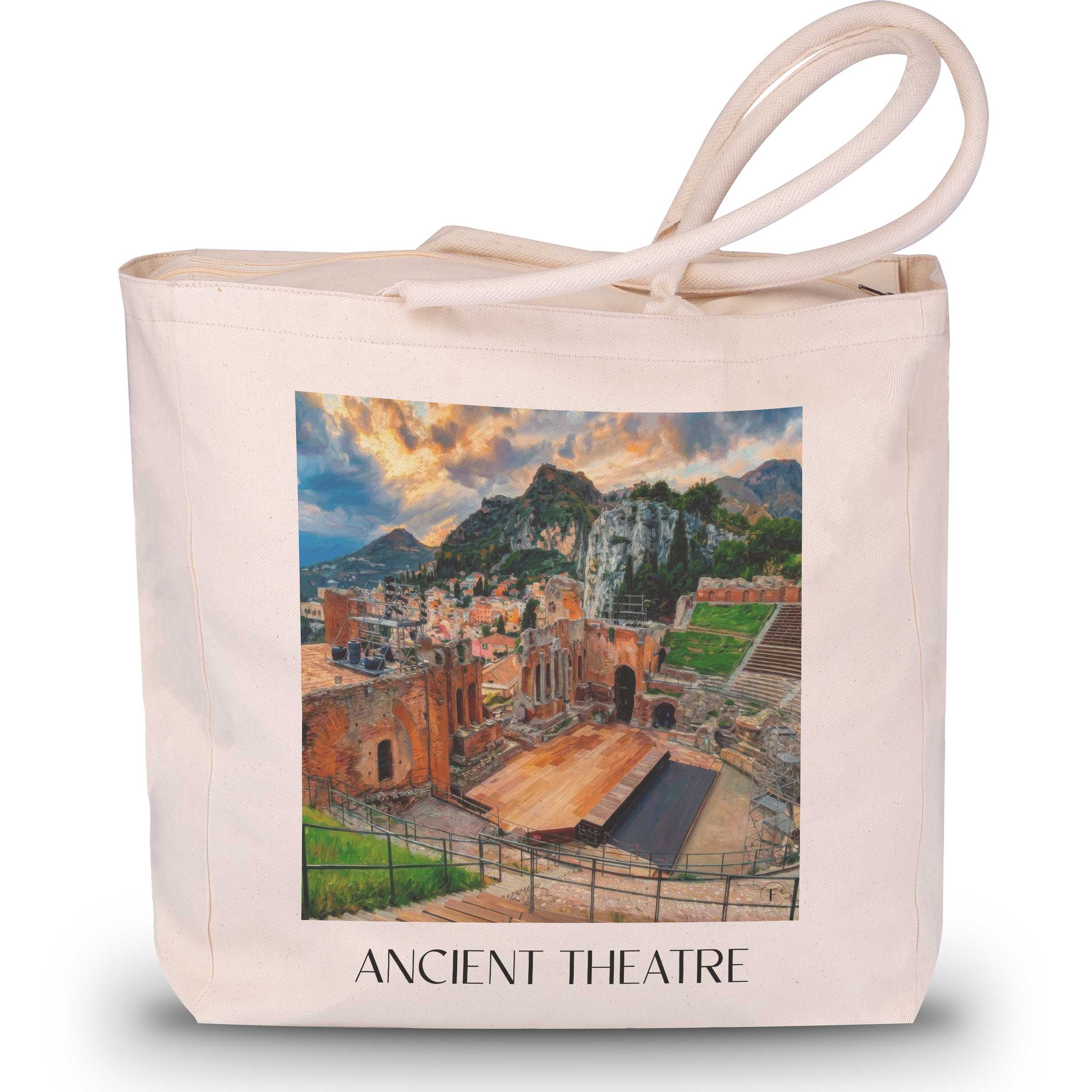 Antikes Theater Shopping Tasche - Taormina - Italien Tote Bag - Einkaufstasche im Ölgemälde Stil