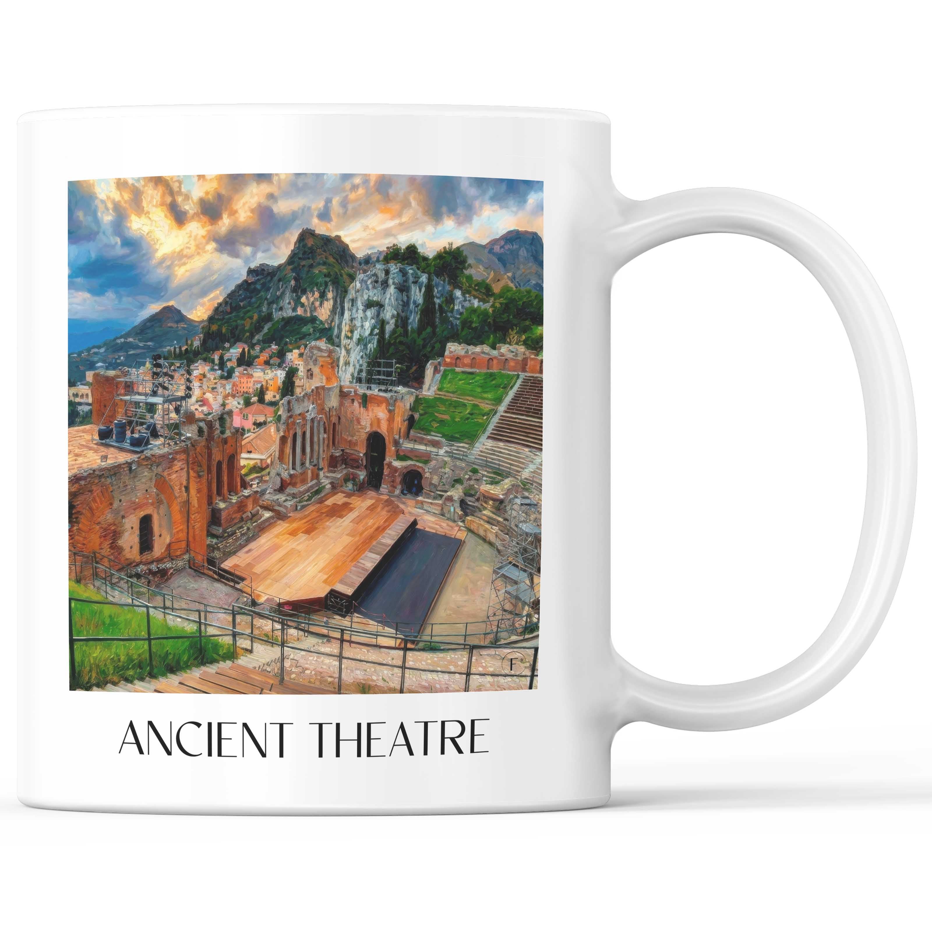 Antikes Theater Kaffeebecher - Taormina - Italien Becher - Kaffeetasse im Ölgemälde Stil