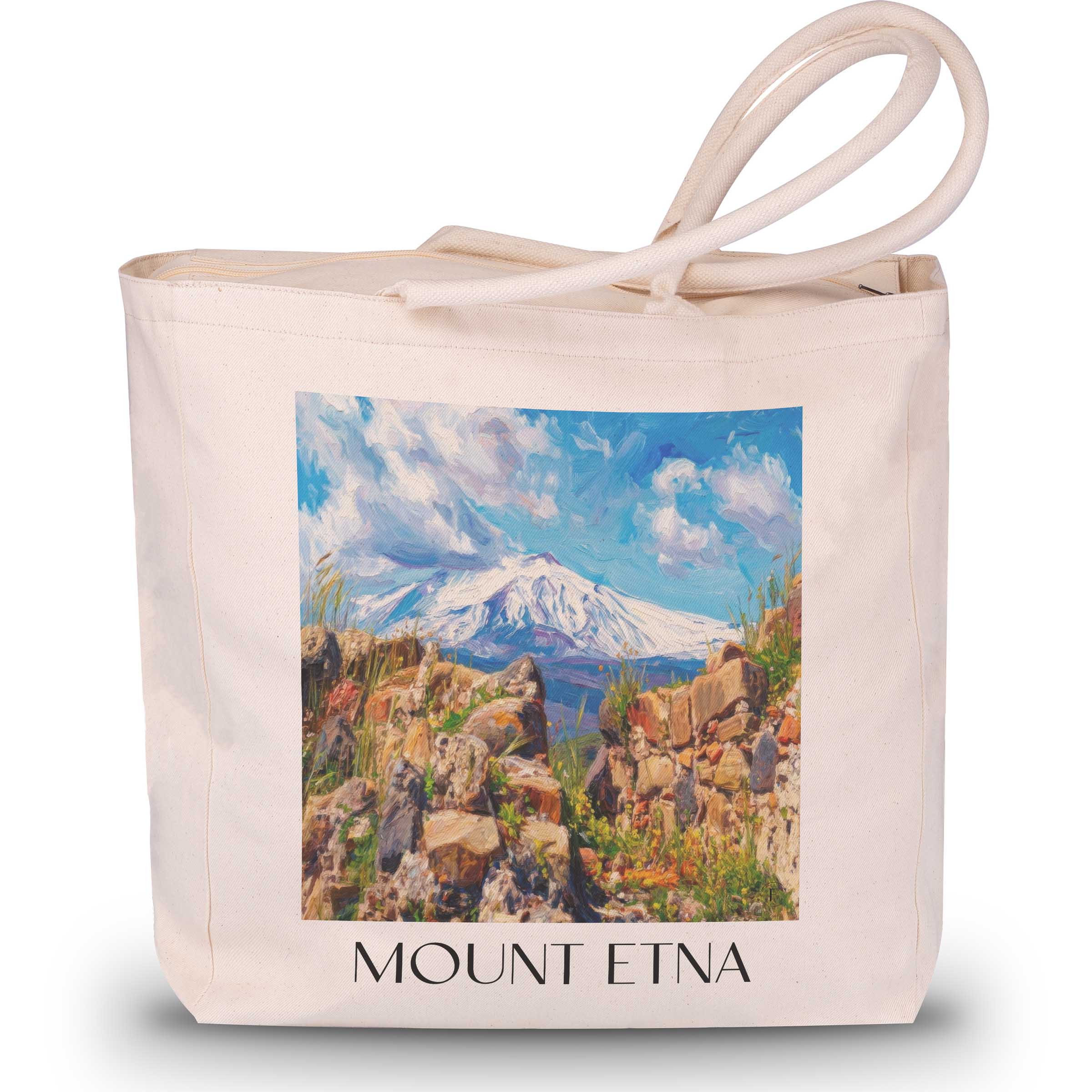 Ätna Shopping Tasche - Sizilien - Italien Tote Bag - Einkaufstasche im Ölgemälde Stil
