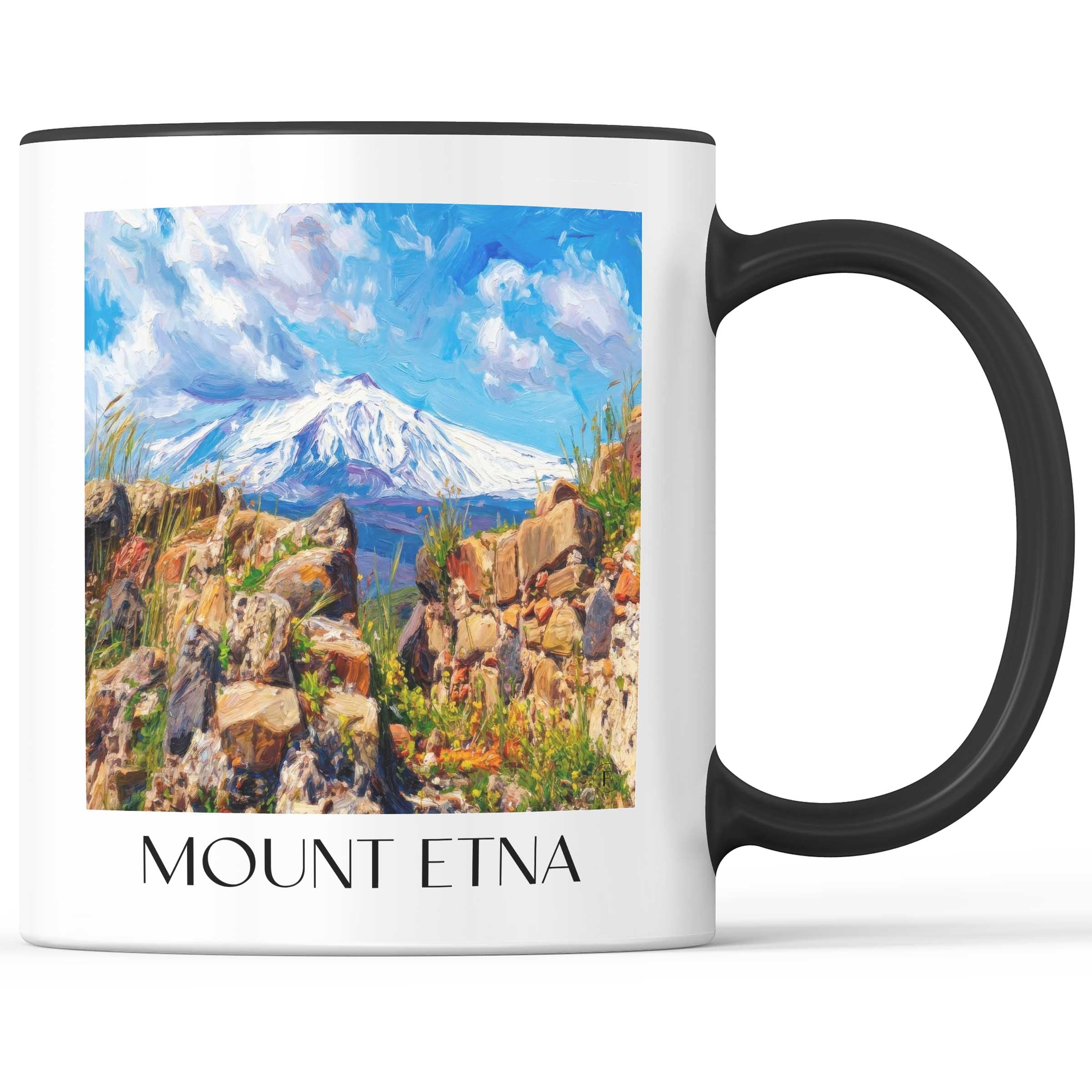 Ätna Kaffeebecher - Sizilien - Italien Becher - Kaffeetasse im Ölgemälde Stil