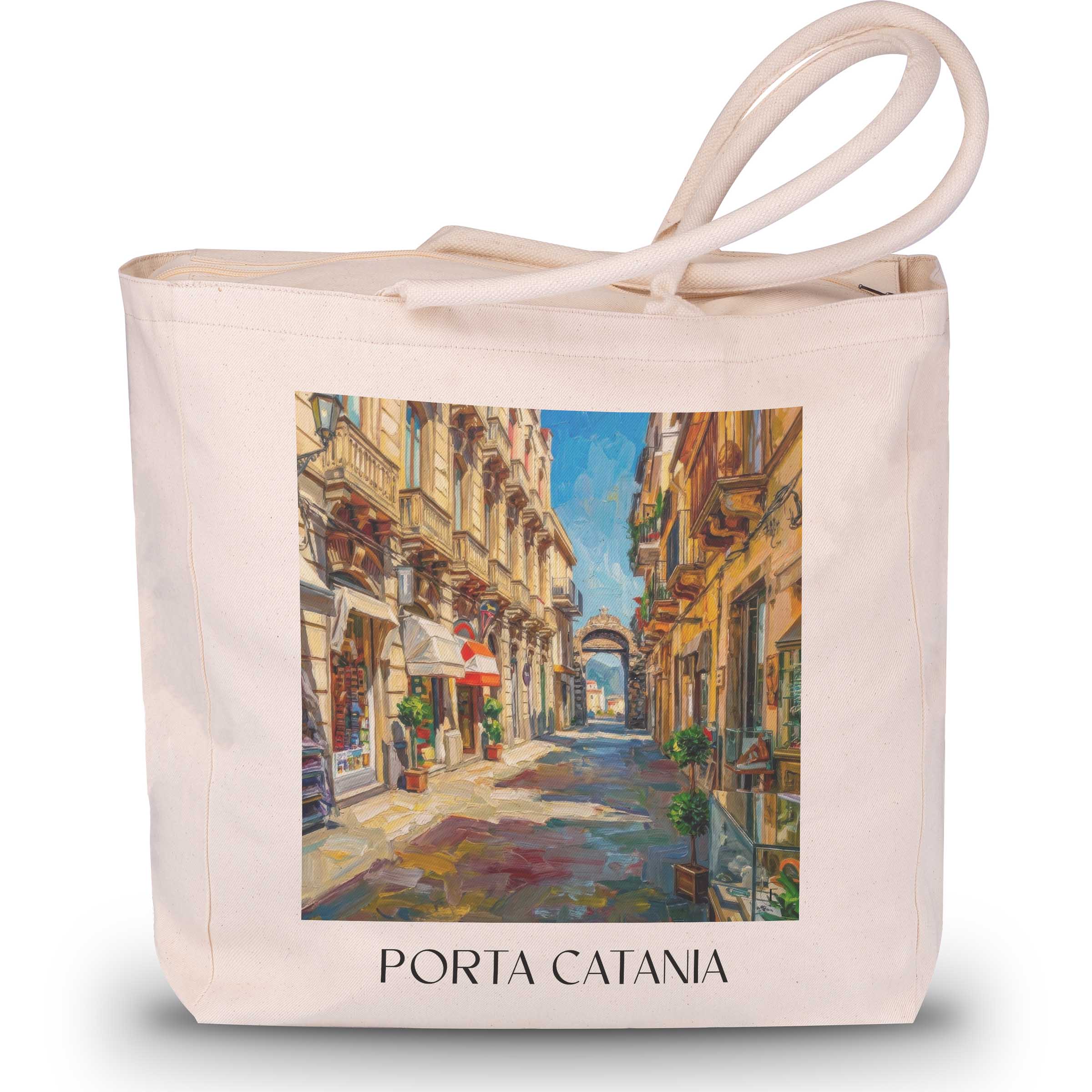 Porta Catania Shopping Tasche - Taormina - Italien Tote Bag - Einkaufstasche im Ölgemälde Stil