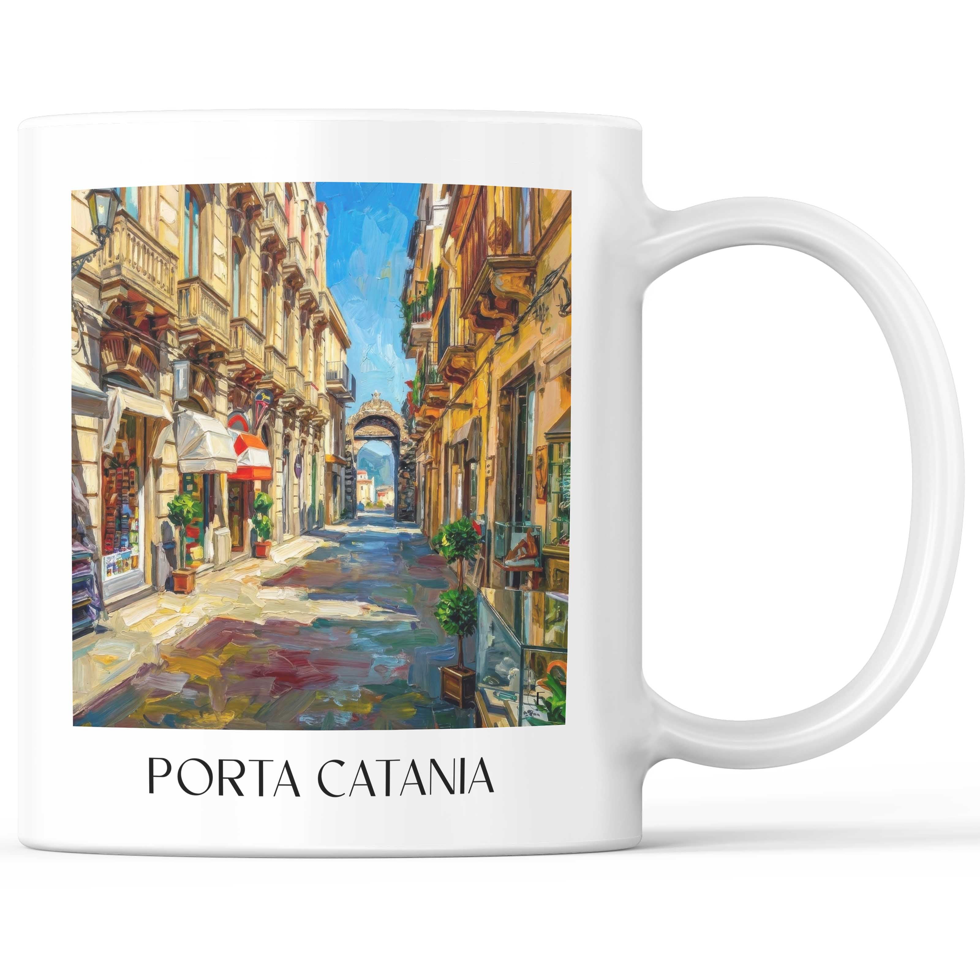 Porta Catania Kaffeebecher - Taormina - Italien Becher - Kaffeetasse im Ölgemälde Stil