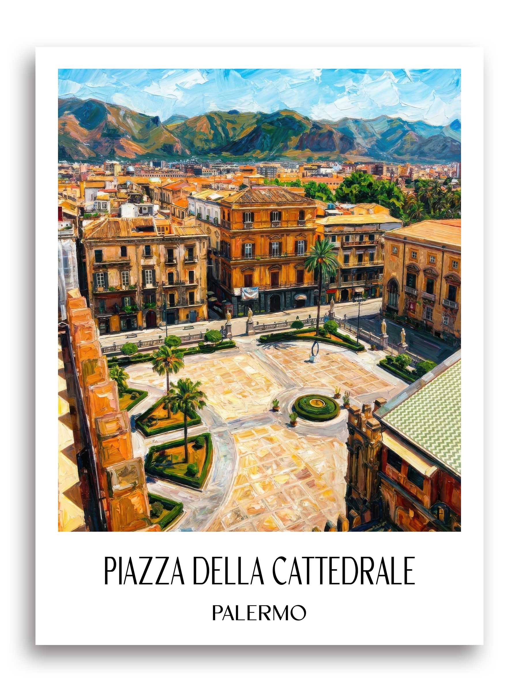Piazza della Cattedrale Poster - Palermo - Italien Kunstdruck - Ölgemälde von A4 bis A1