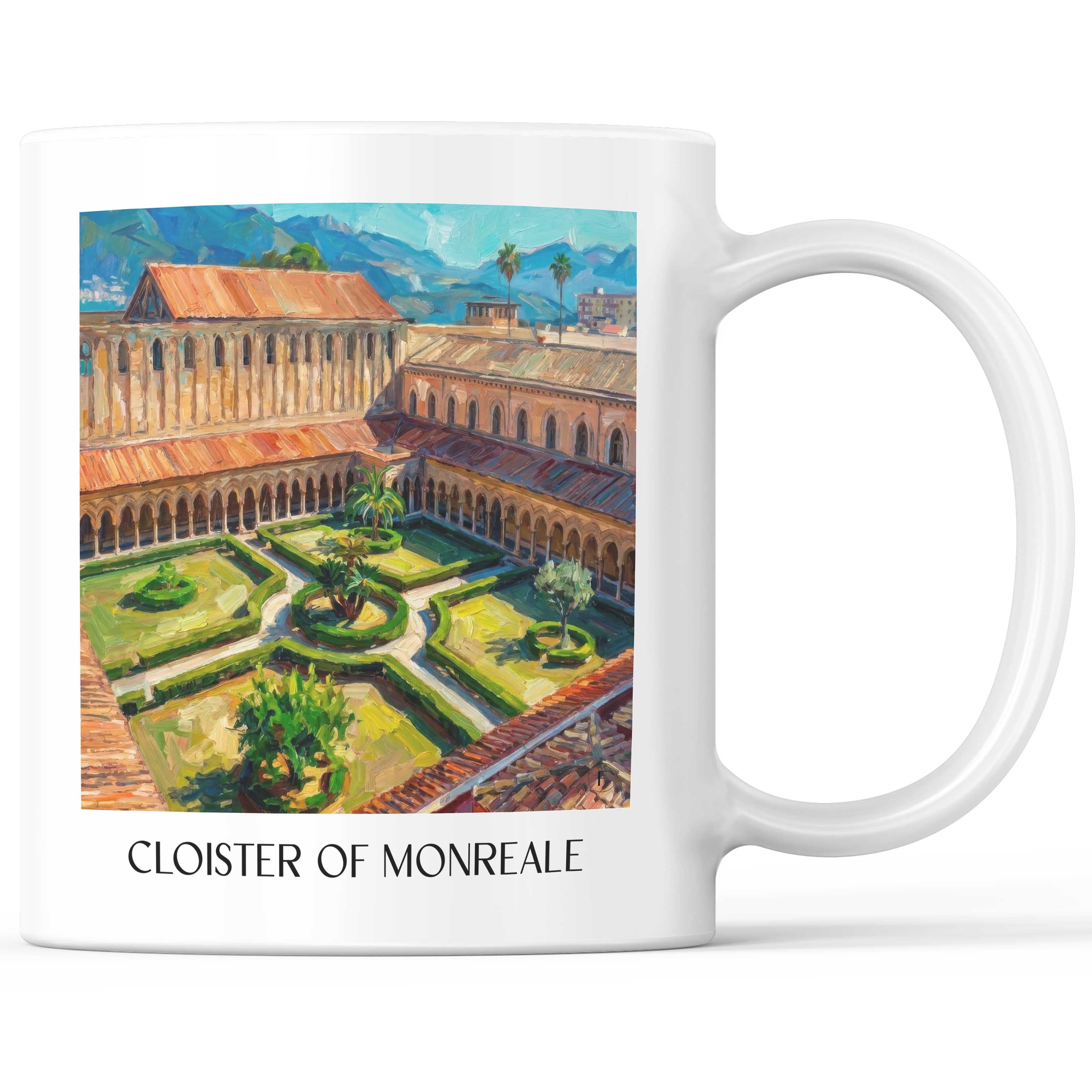 Kreuzgang von Monreale Kaffeebecher - Sizilien - Italien Becher - Kaffeetasse im Ölgemälde Stil