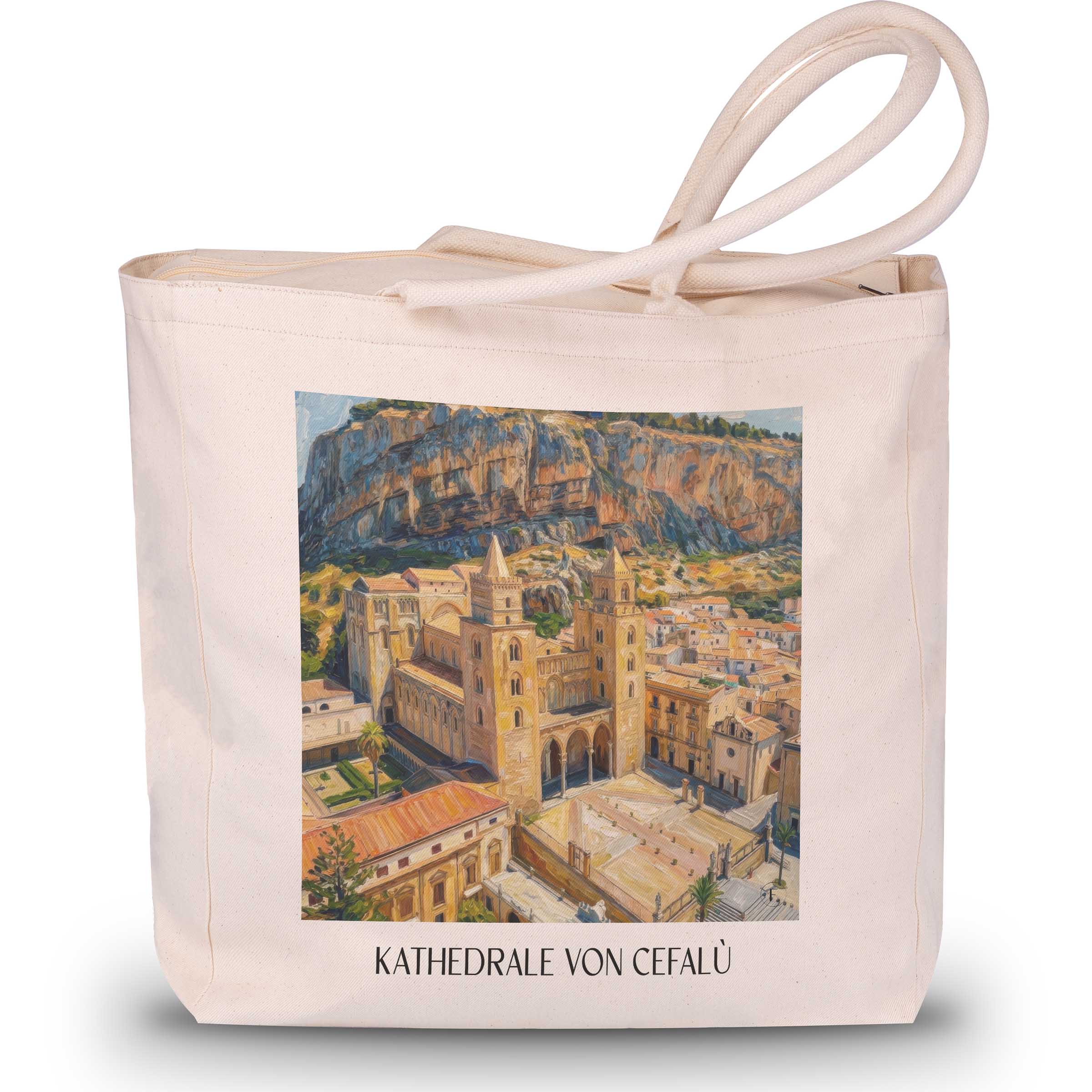 kathedrale-von-cefalĂč-sizilien-italien-einkaufstasche-oil-painting-oelgemaelde