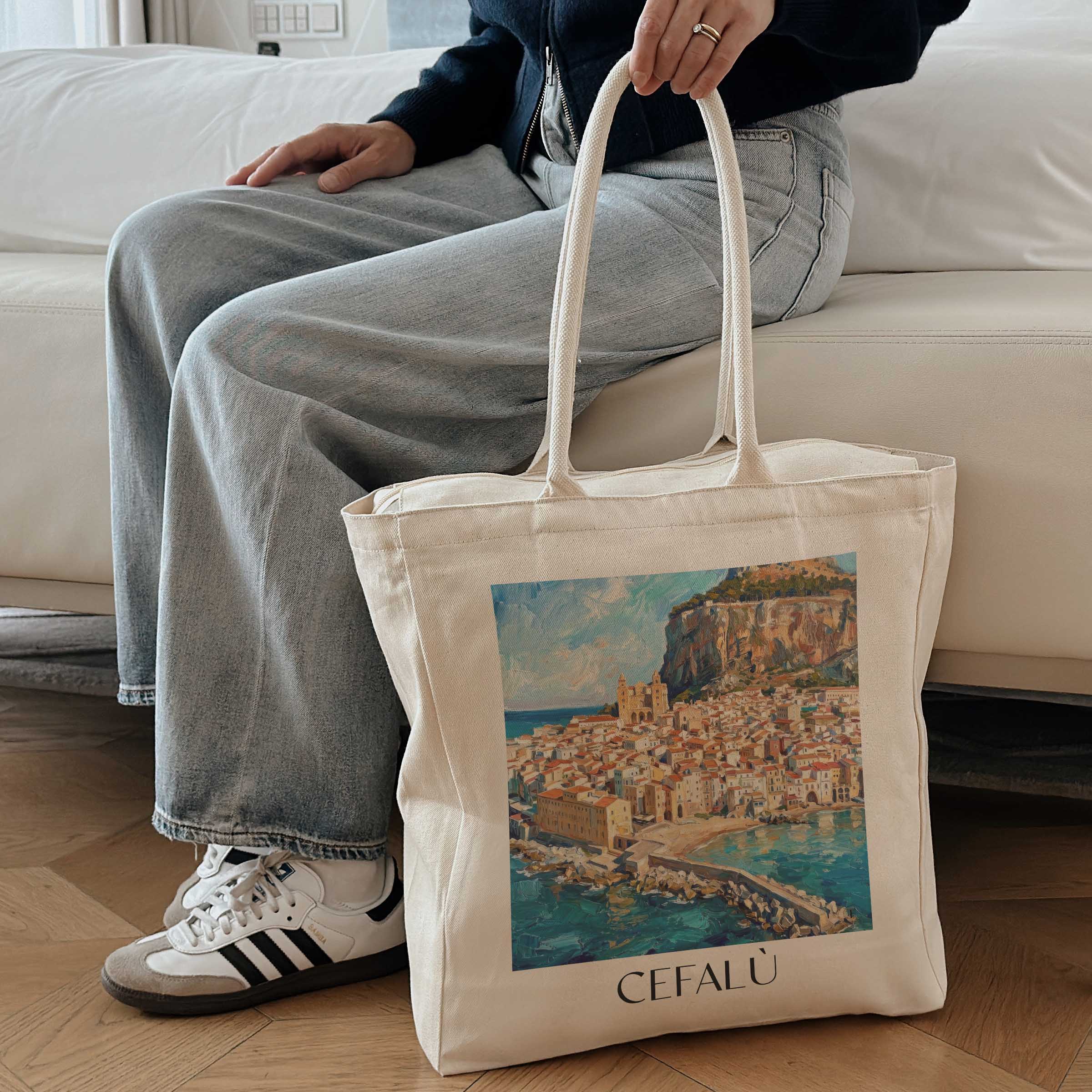 cefalù--sizilien-italien-einkaufstasche-oil-painting-oelgemaelde