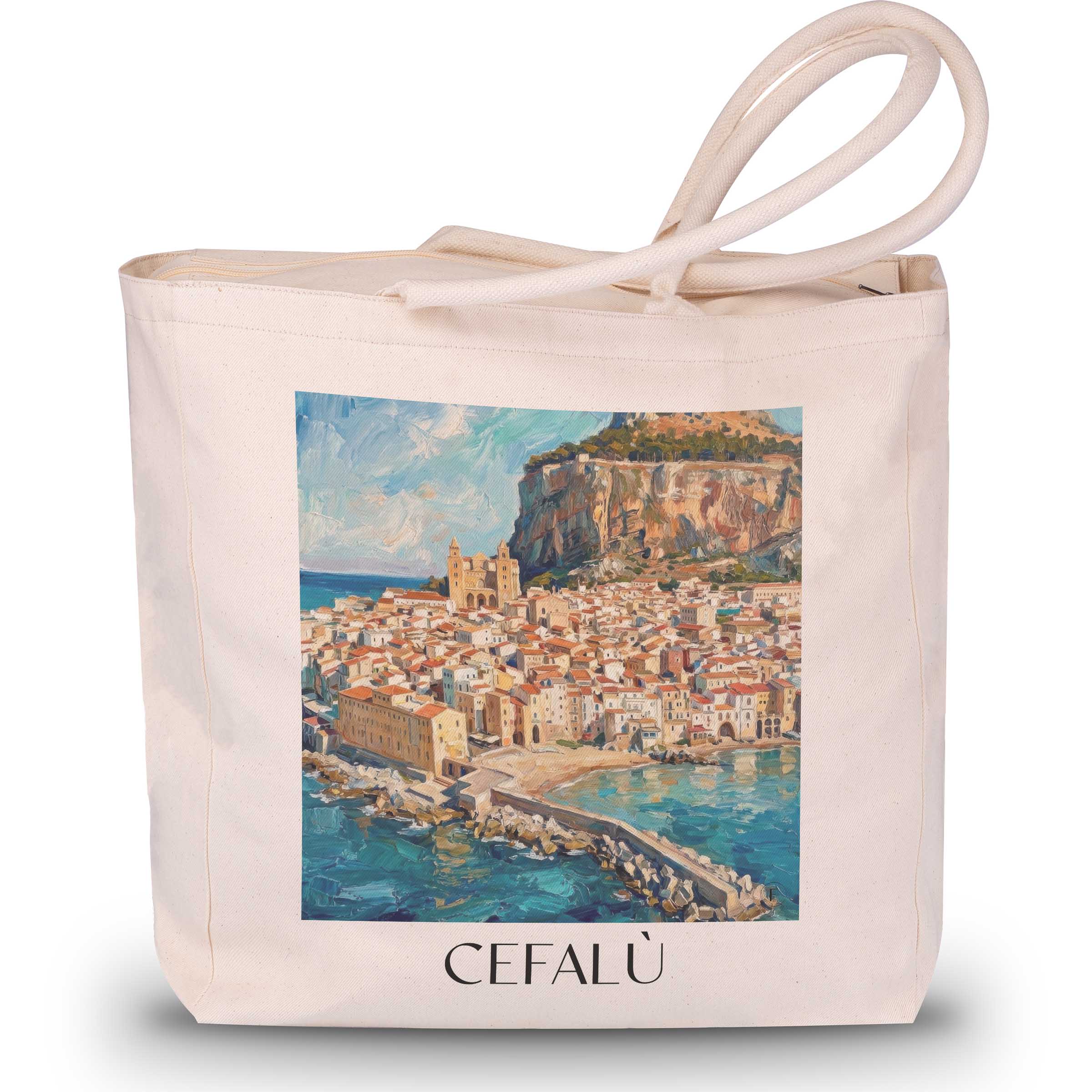 Cefalù Shopping Tasche - Sizilien - Italien Tote Bag - Einkaufstasche im Ölgemälde Stil