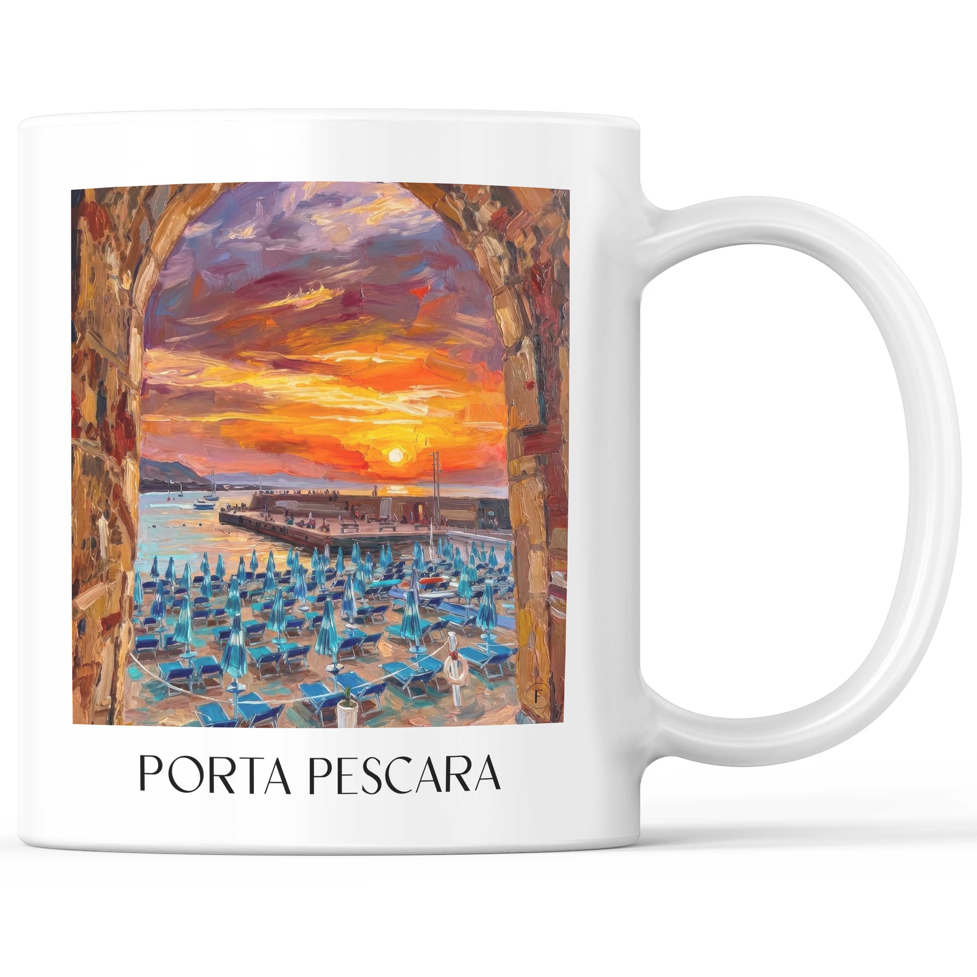 Porta Pescara Kaffeebecher - Cefalù - Italien Becher - Kaffeetasse im Ölgemälde Stil